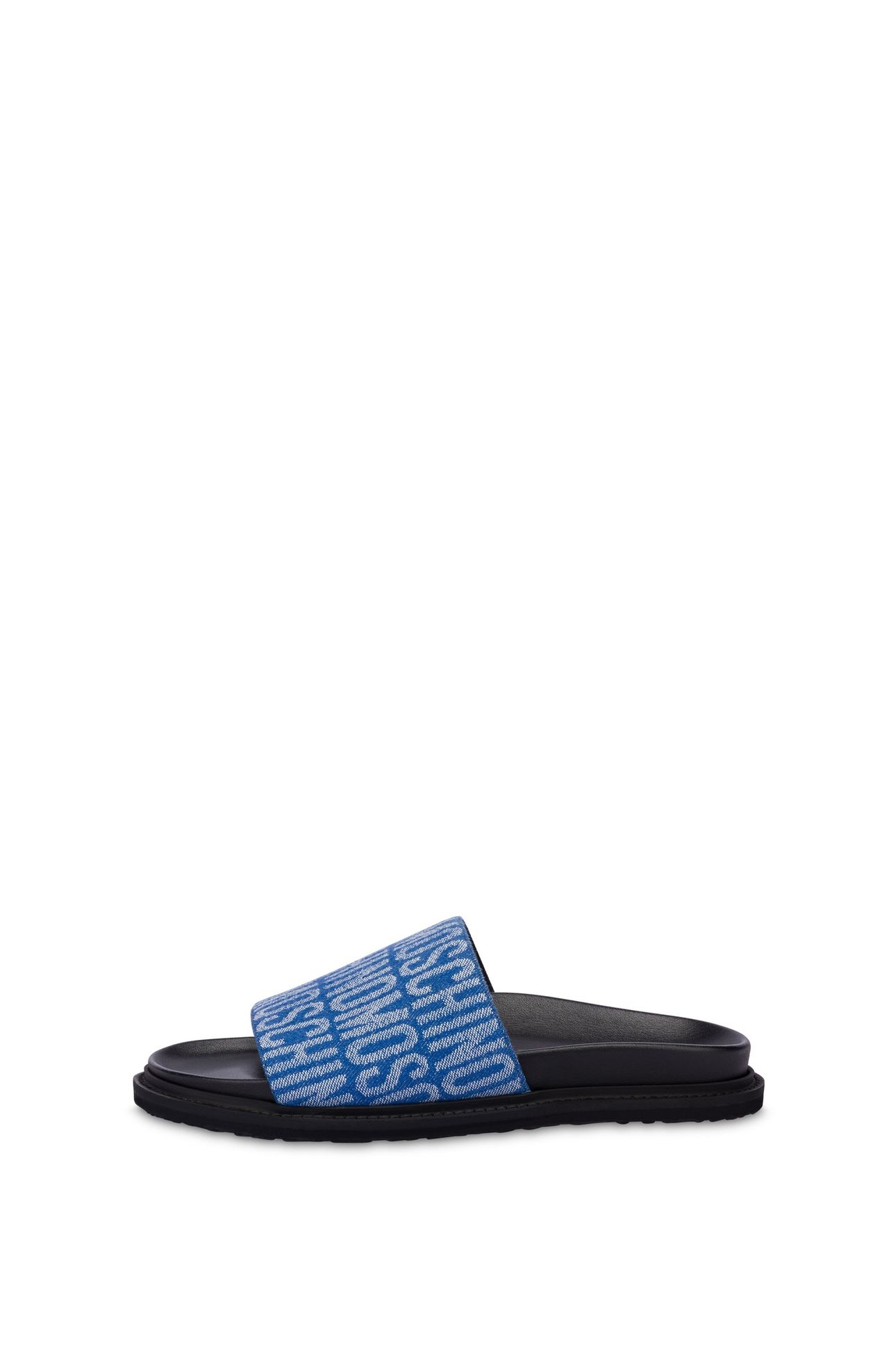 ALLOVER LOGO DENIM SLIDE SANDALS BLUE 1