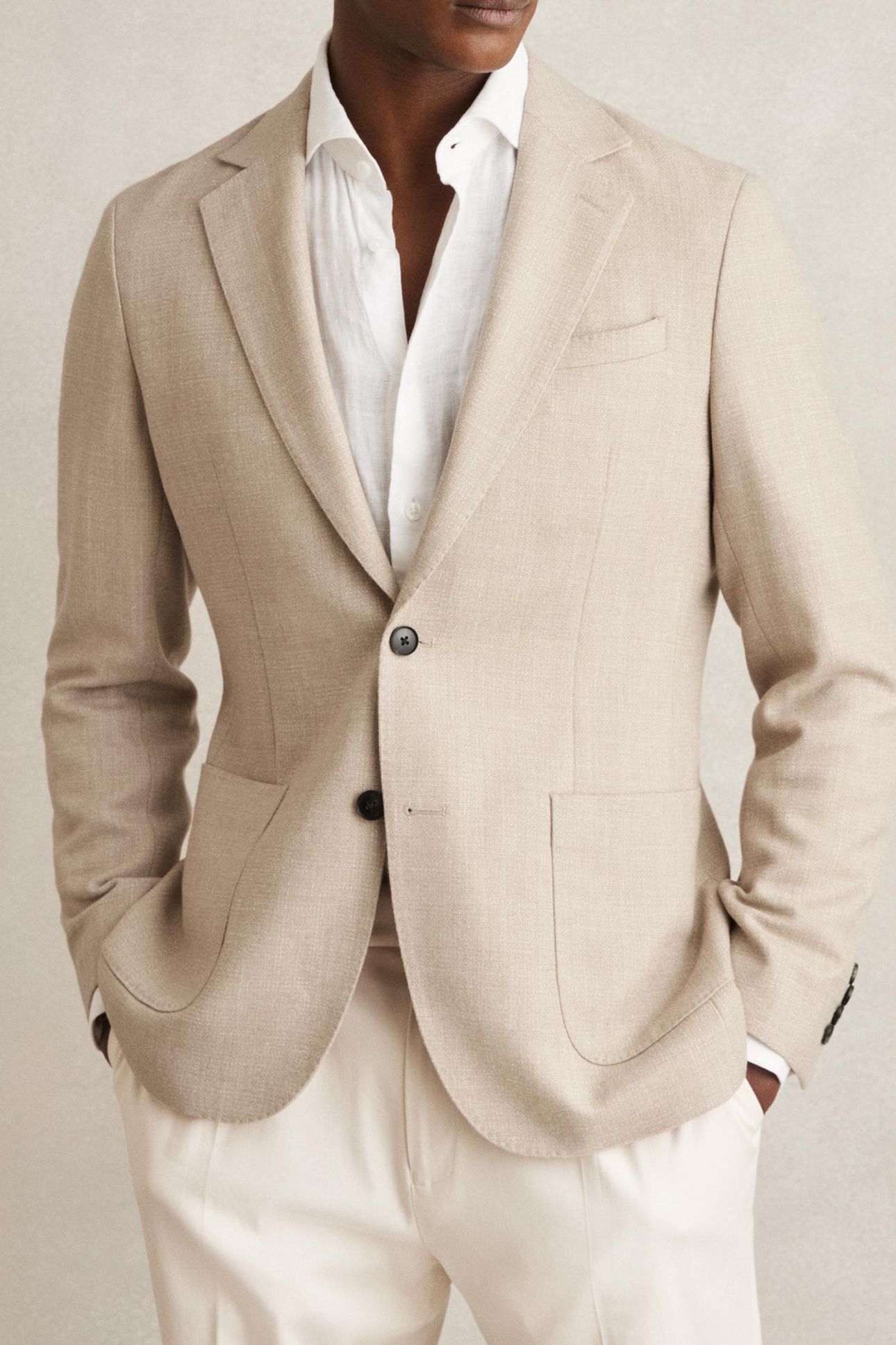 SB 2B NOTCH TEXTURED BLAZER OATMEAL 2