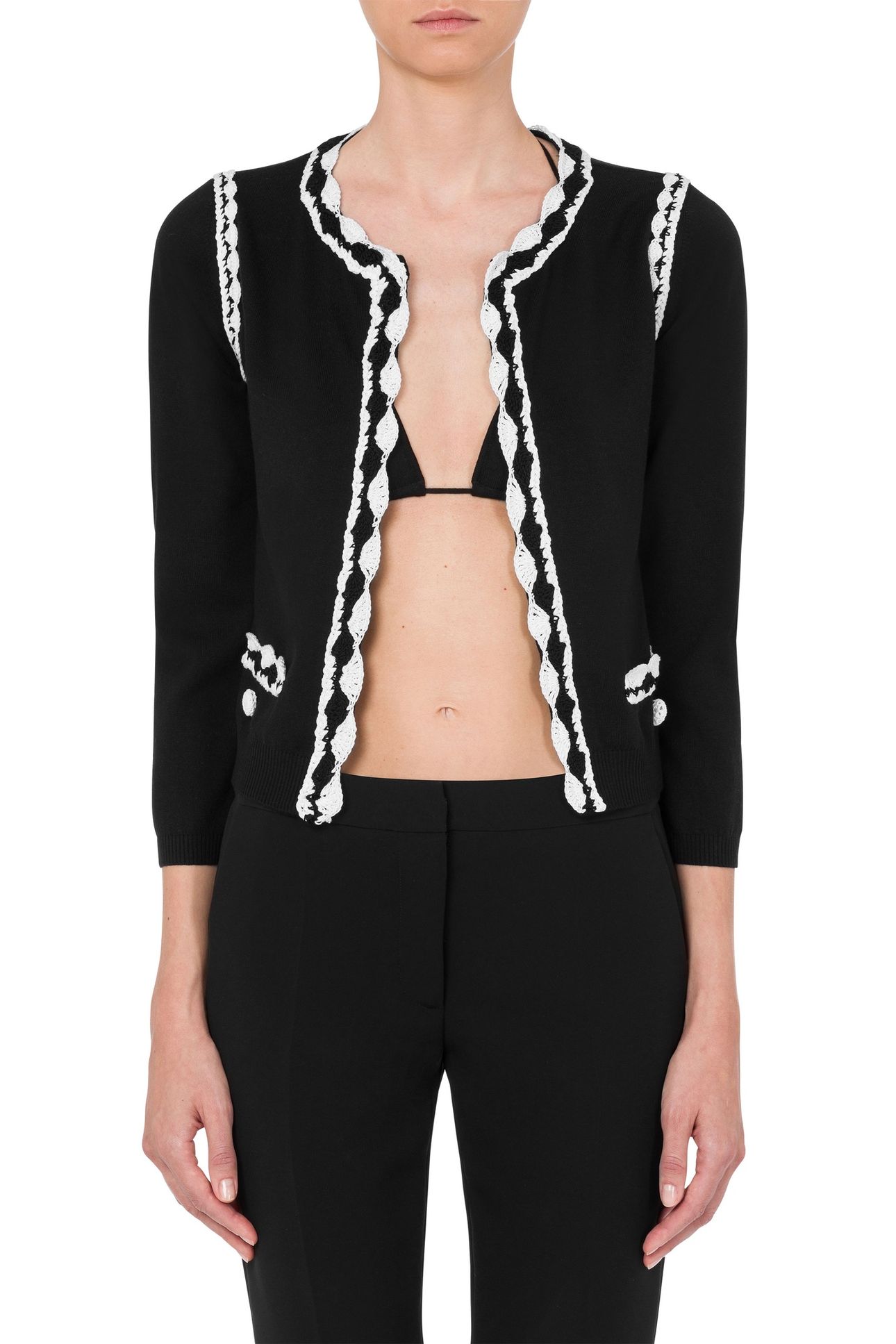 WOOL CARDIGAN CROCHET DETAILS BLACK 1