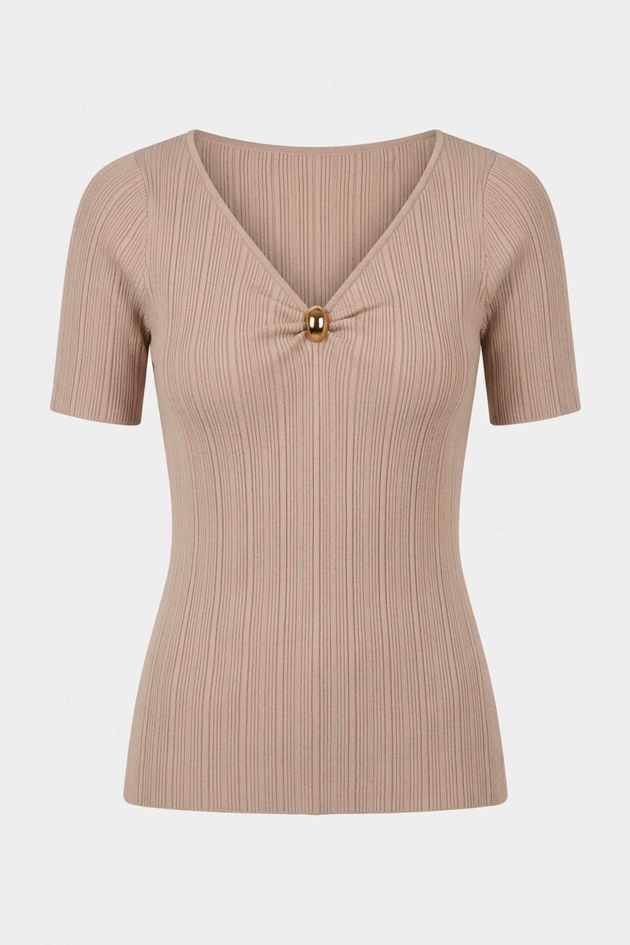 KATHLEEN SS RIBBED T VELVET TAUPE 3