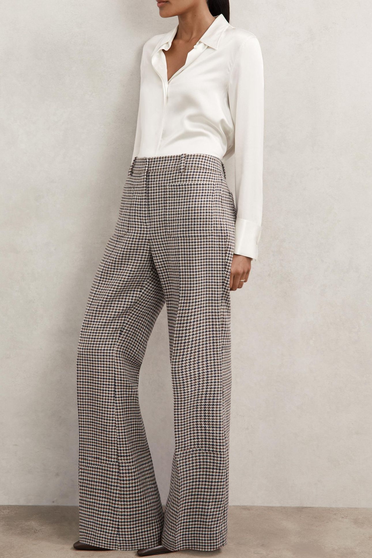 CHECK FLARE LEG TROUSER NAVY NEUTRAL CHECK 2