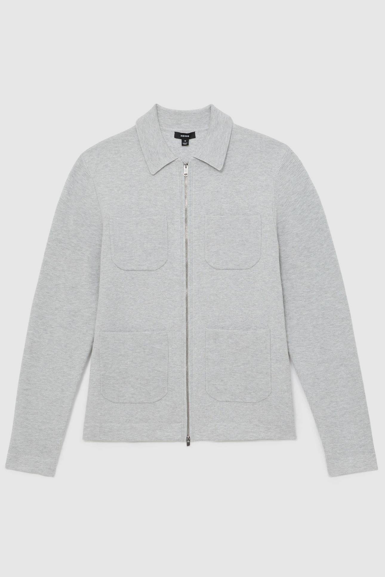 LS ZIP THROUGH RIBBED FOUR POCKET SHIRT SOFT GREY 5