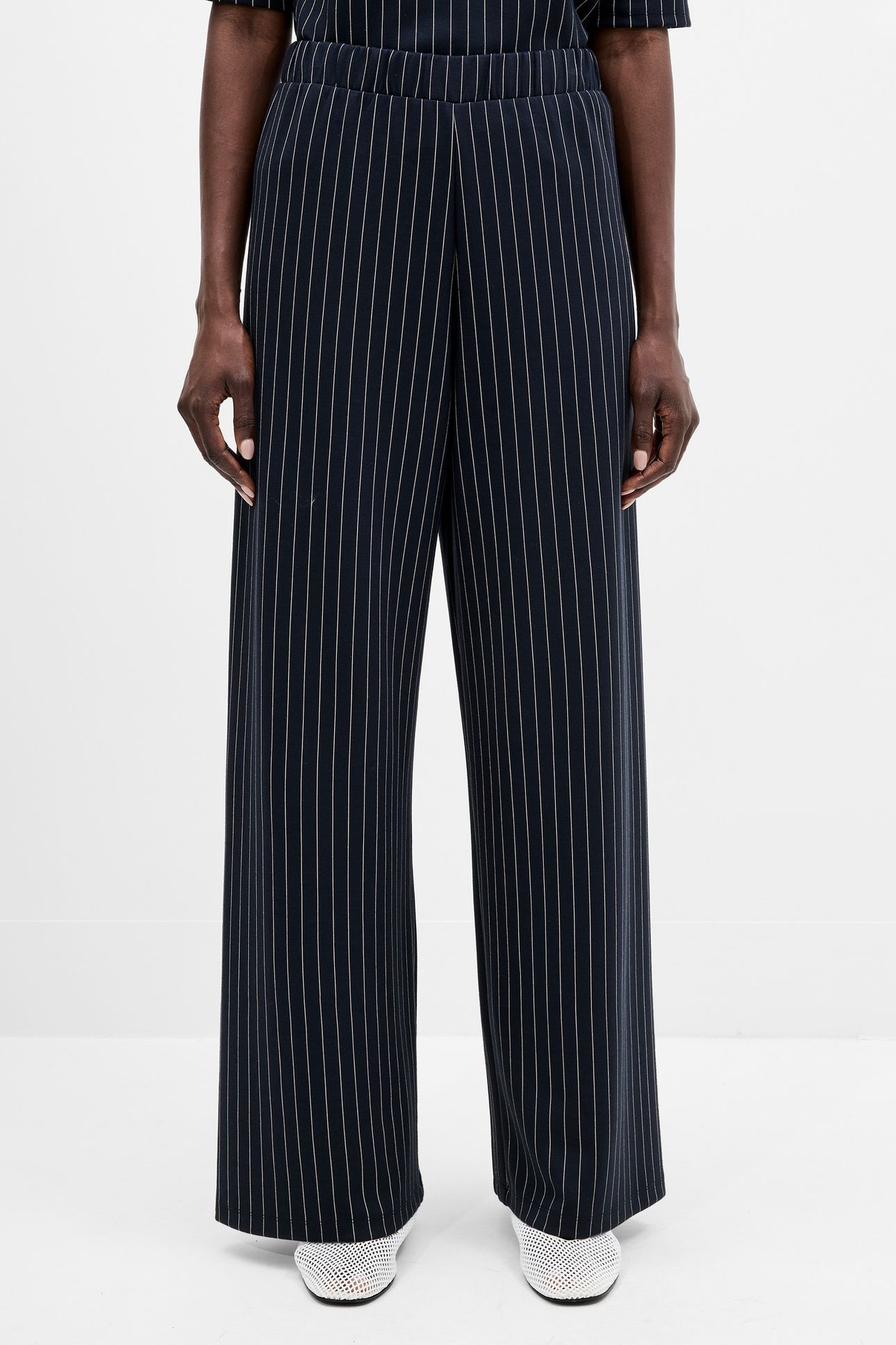 REGINA JERSEY WIDE LEG TROUSER NAVY/WHITE 2