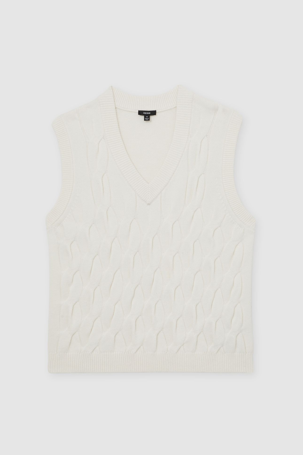 SLEEVELESS V NECK CABLE VEST WINTER WHITE 3