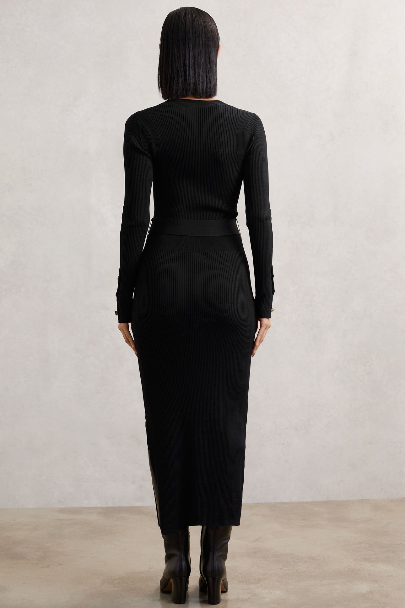 BUTTON KNITTED MIDI DRESS BLACK 3