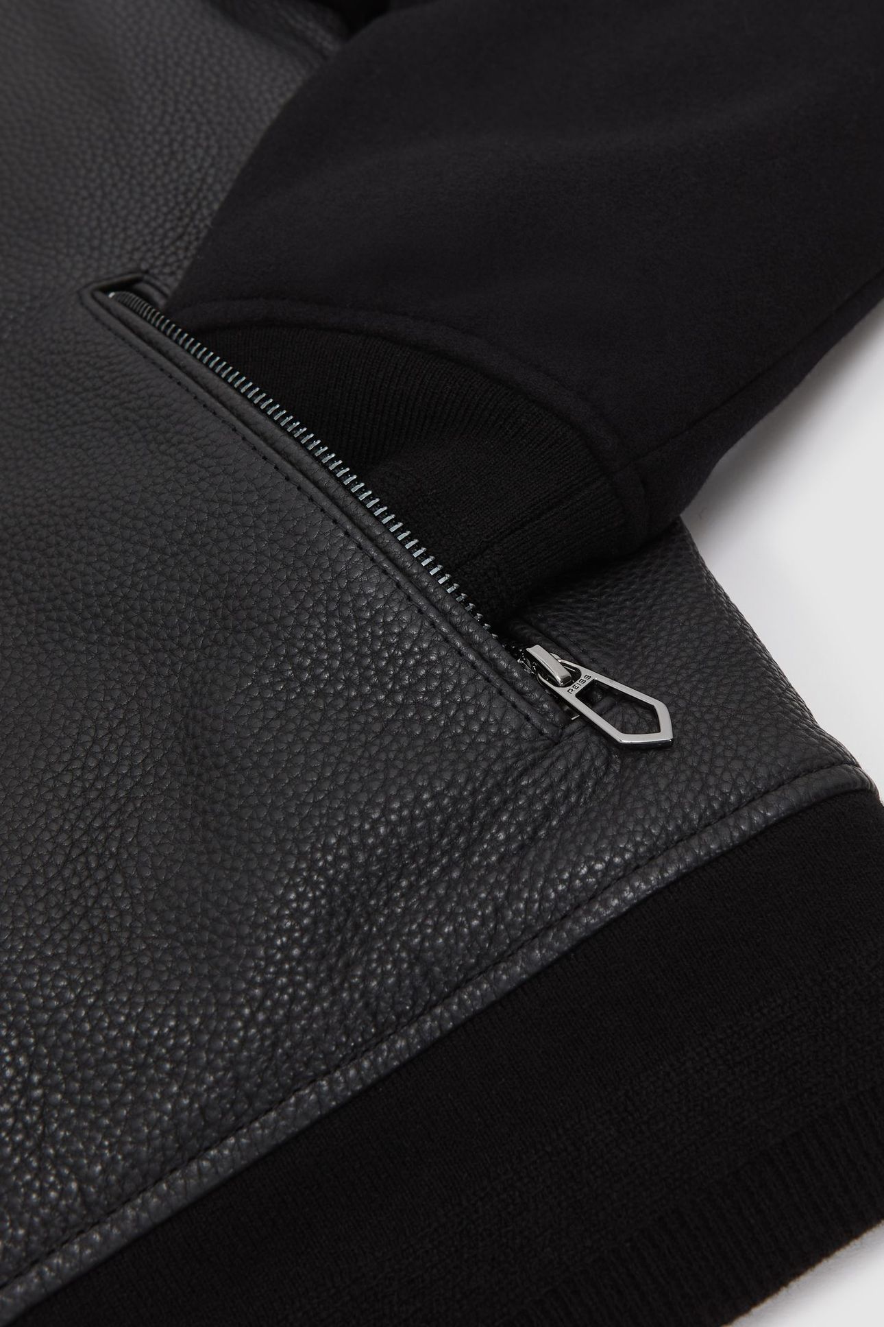 LS LEATHER WOOL SLEEVE BOMBER JACKET BLACK 4