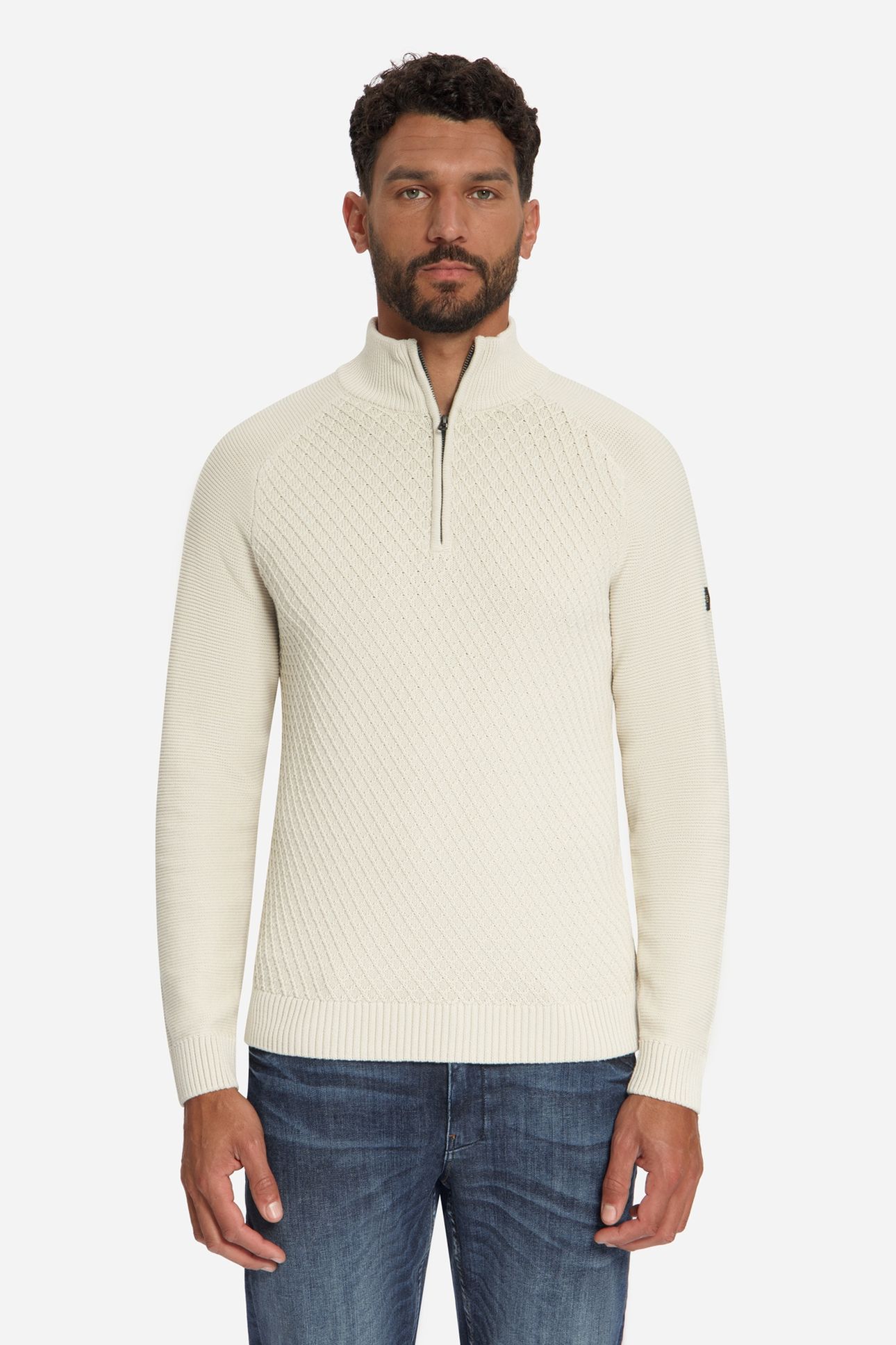 PULLOVER HALF ZIP CABLE KNIT STONE 1