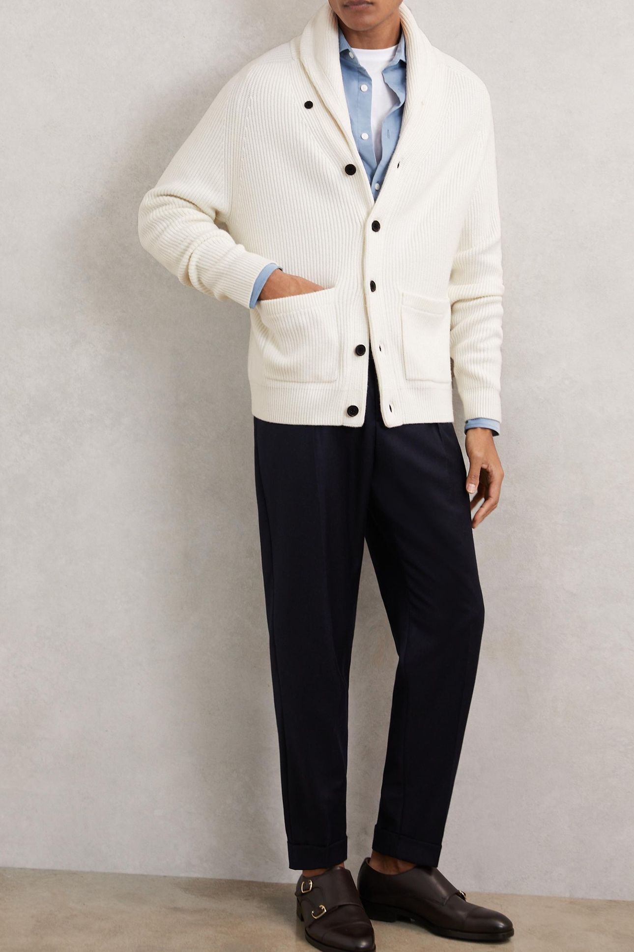 LS SHAWL COLLAR RIBBED CARDIGAN WINTER WHITE 3