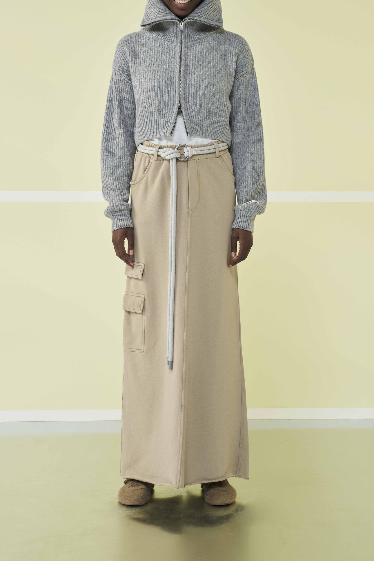 CROPPED KNIT ZIP JACKET LIGHT GREY MELEE 6
