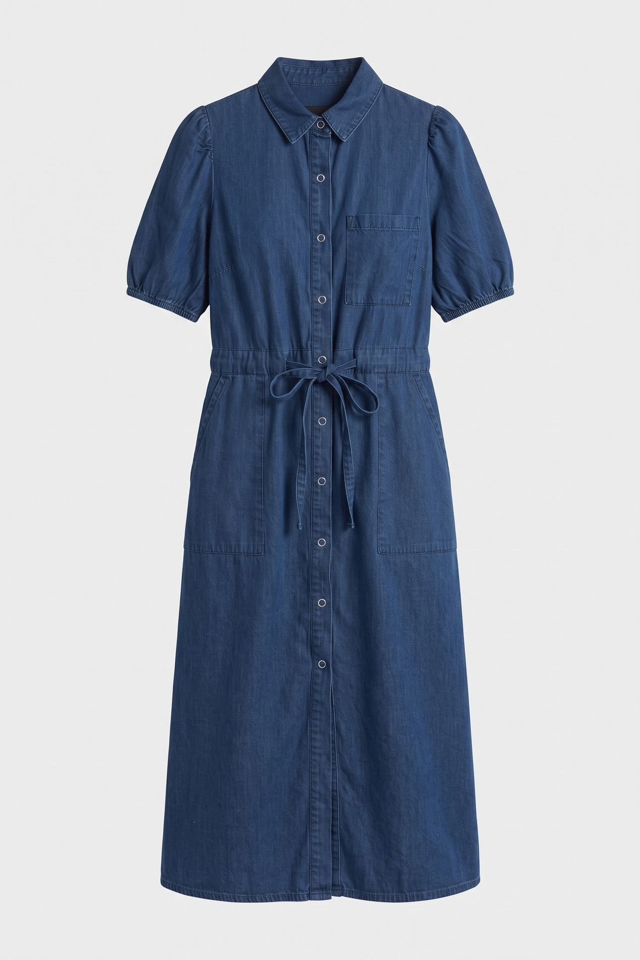 CHAMBRAY BUTTON TIE DRESS M MIDWASH CHERRY 3