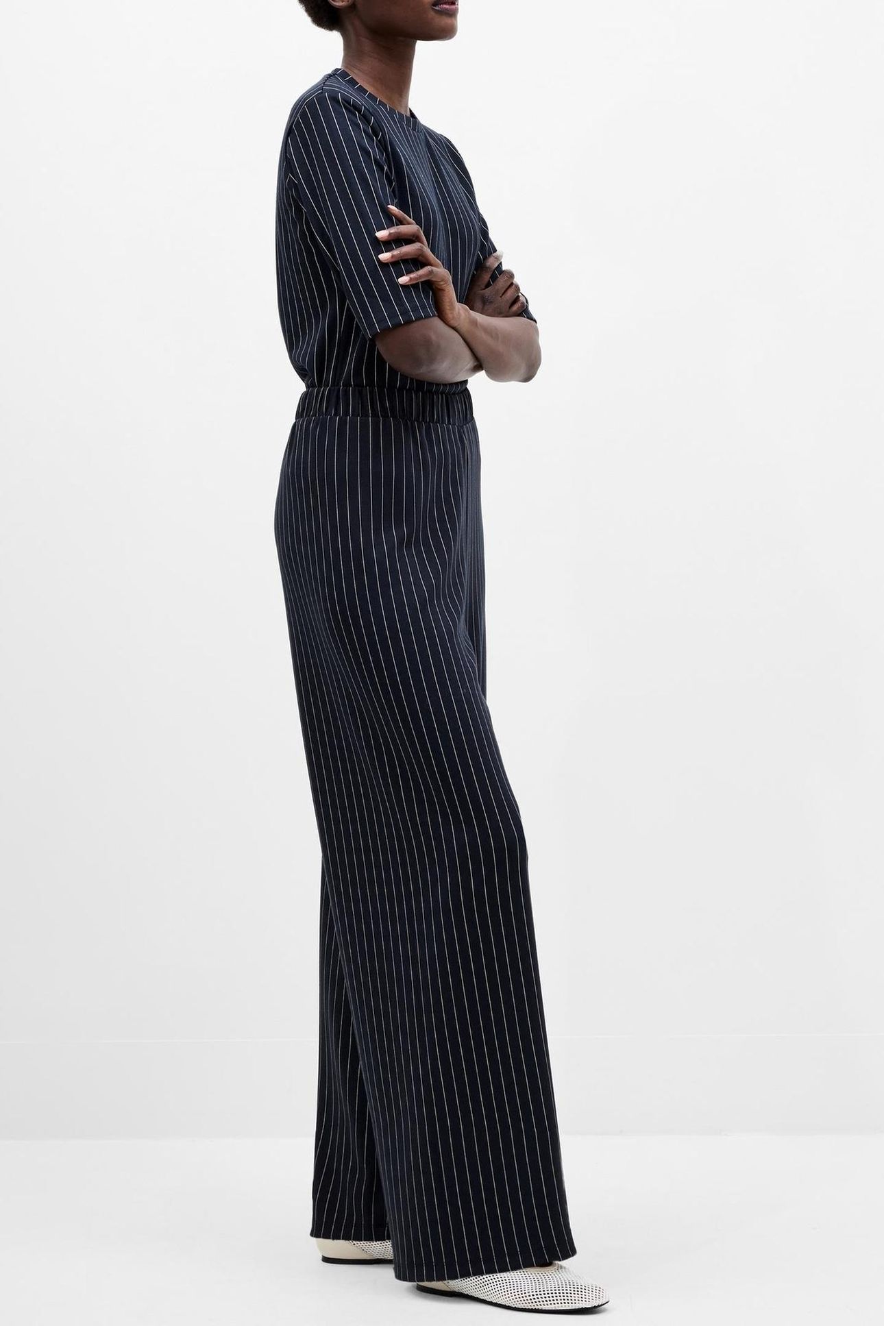 REGINA JERSEY WIDE LEG TROUSER NAVY/WHITE 4