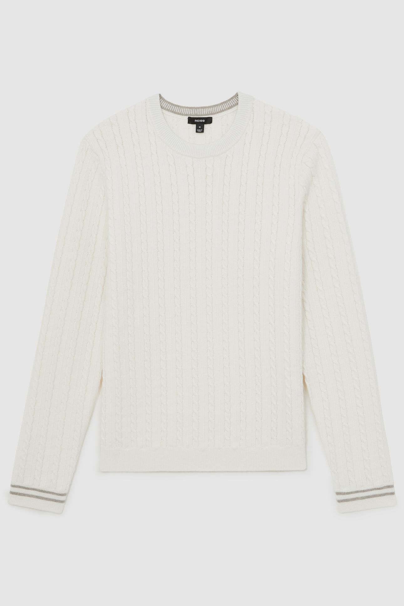 LS CREW NECK TIPPED CUFF CABLE JUMPER WHITE 4