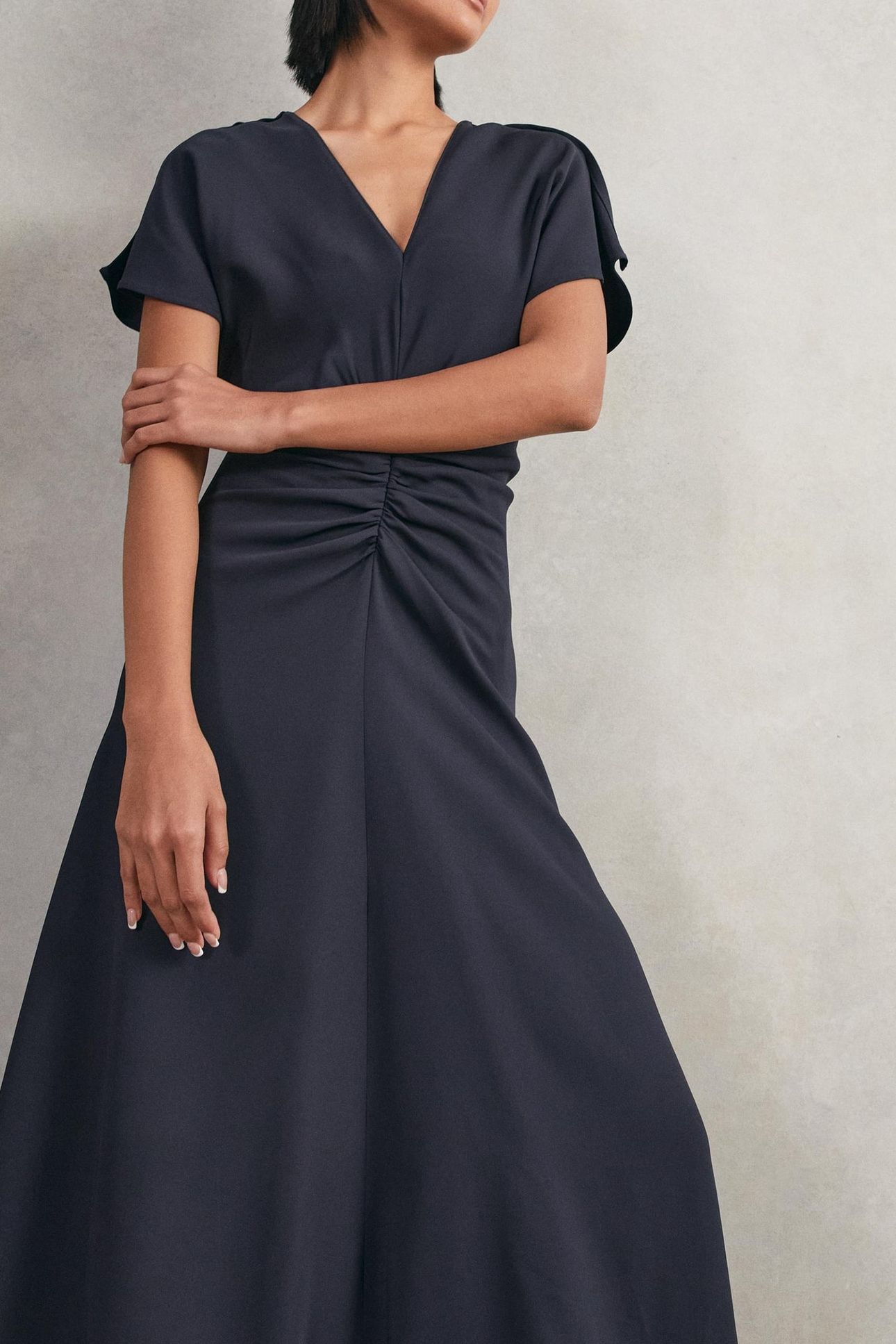 RUCHED FRONT WORKWEAR DRESS NAVY 5