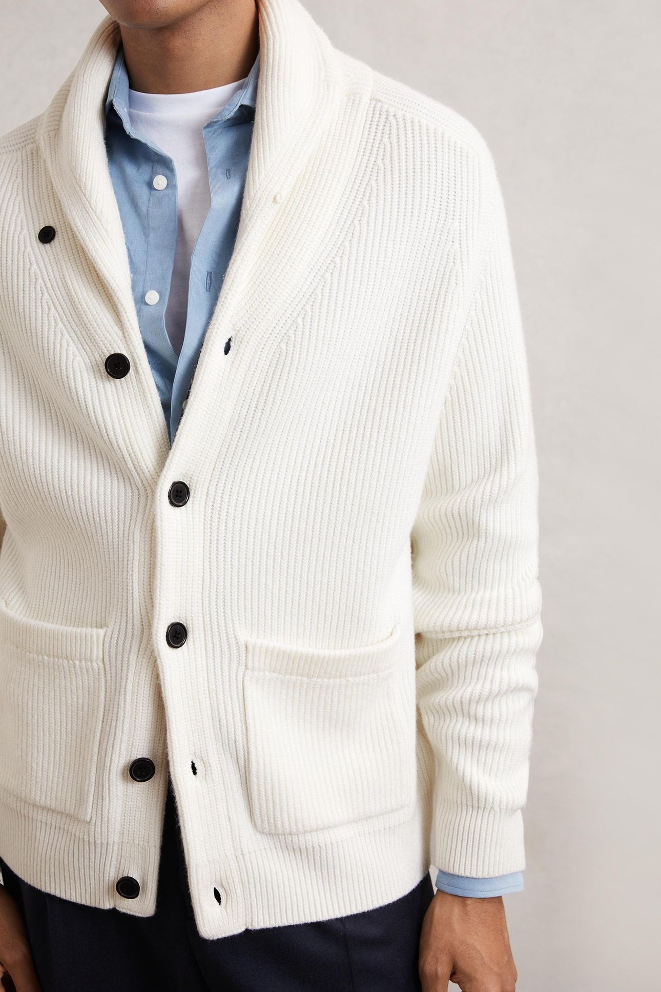 LS SHAWL COLLAR RIBBED CARDIGAN WINTER WHITE 1