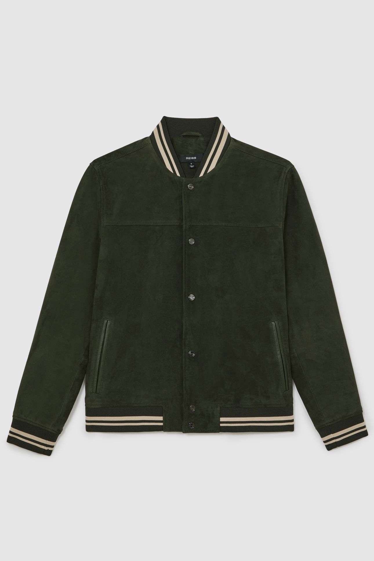 LS SUEDE STRIPE BOMBER JACKET FOREST GREEN 4