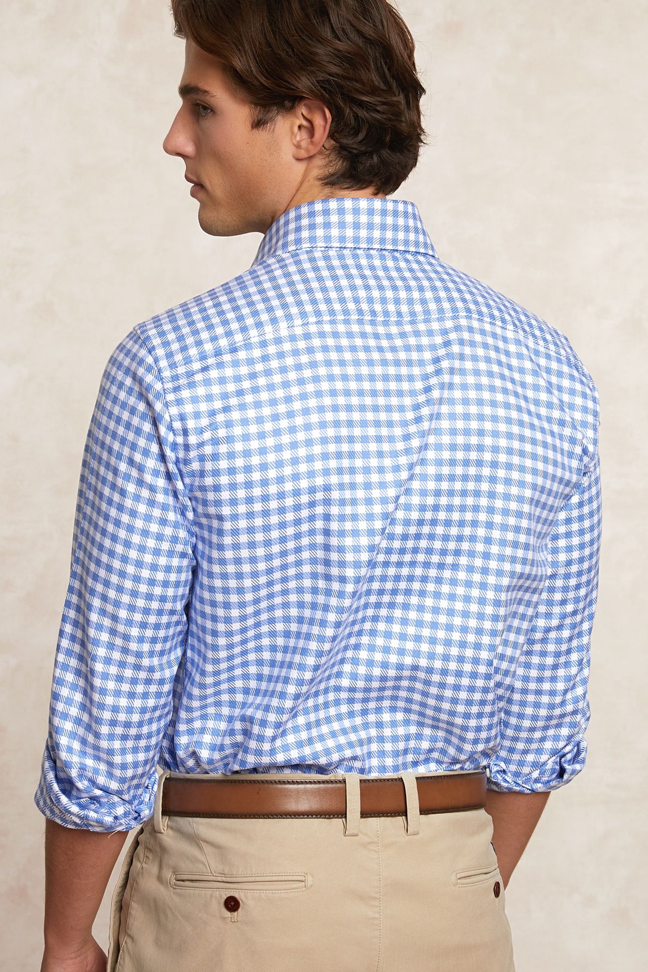 CUSTOM FIT COTTON CHECKED SHIRT BLUE/WHITE 2