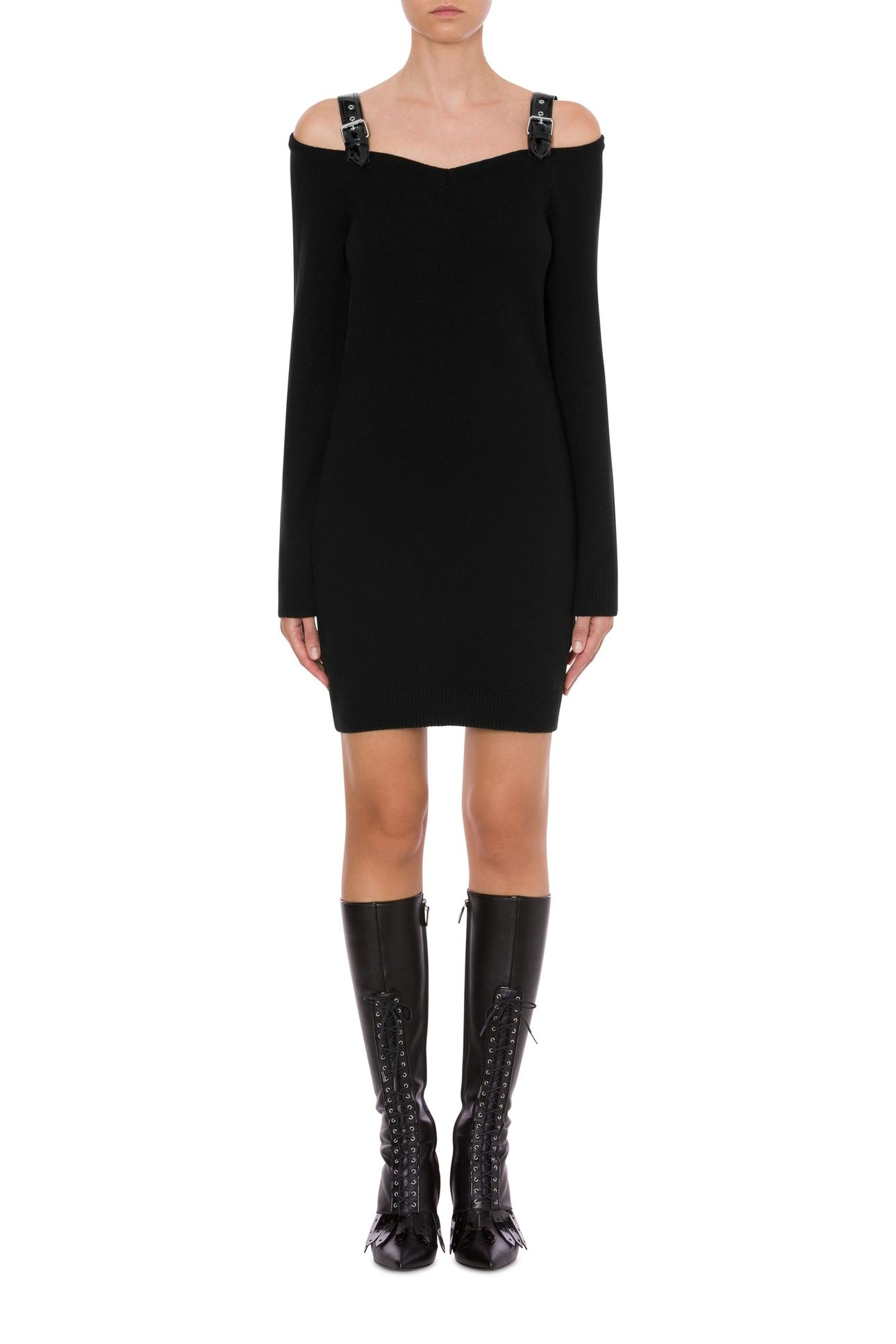BONDAGE BUCKLE RECYCLED CASHMERE DRESS BLACK 1