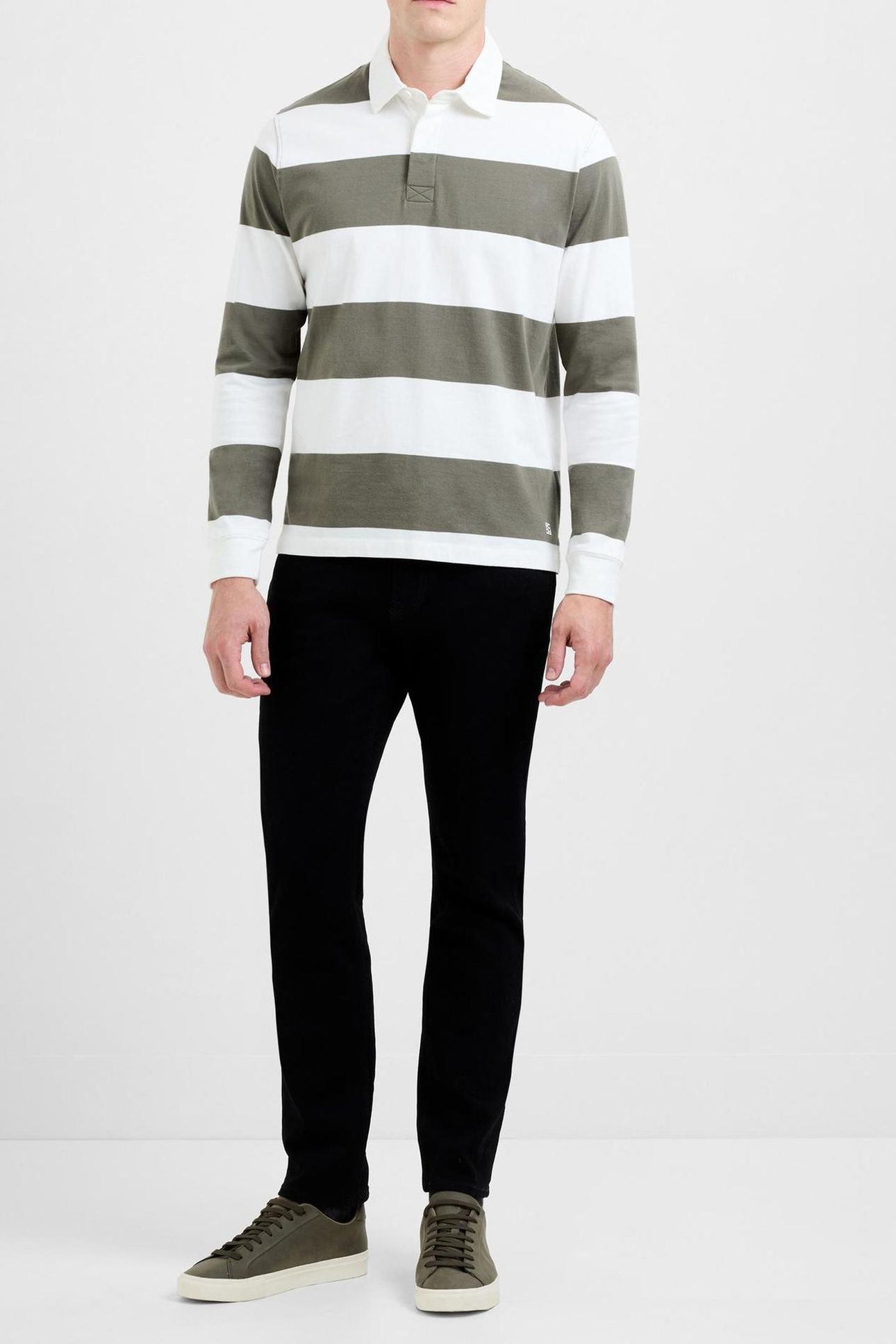 STRIPE RUGBY POLO LS ECRU/MOSS GREEN 1