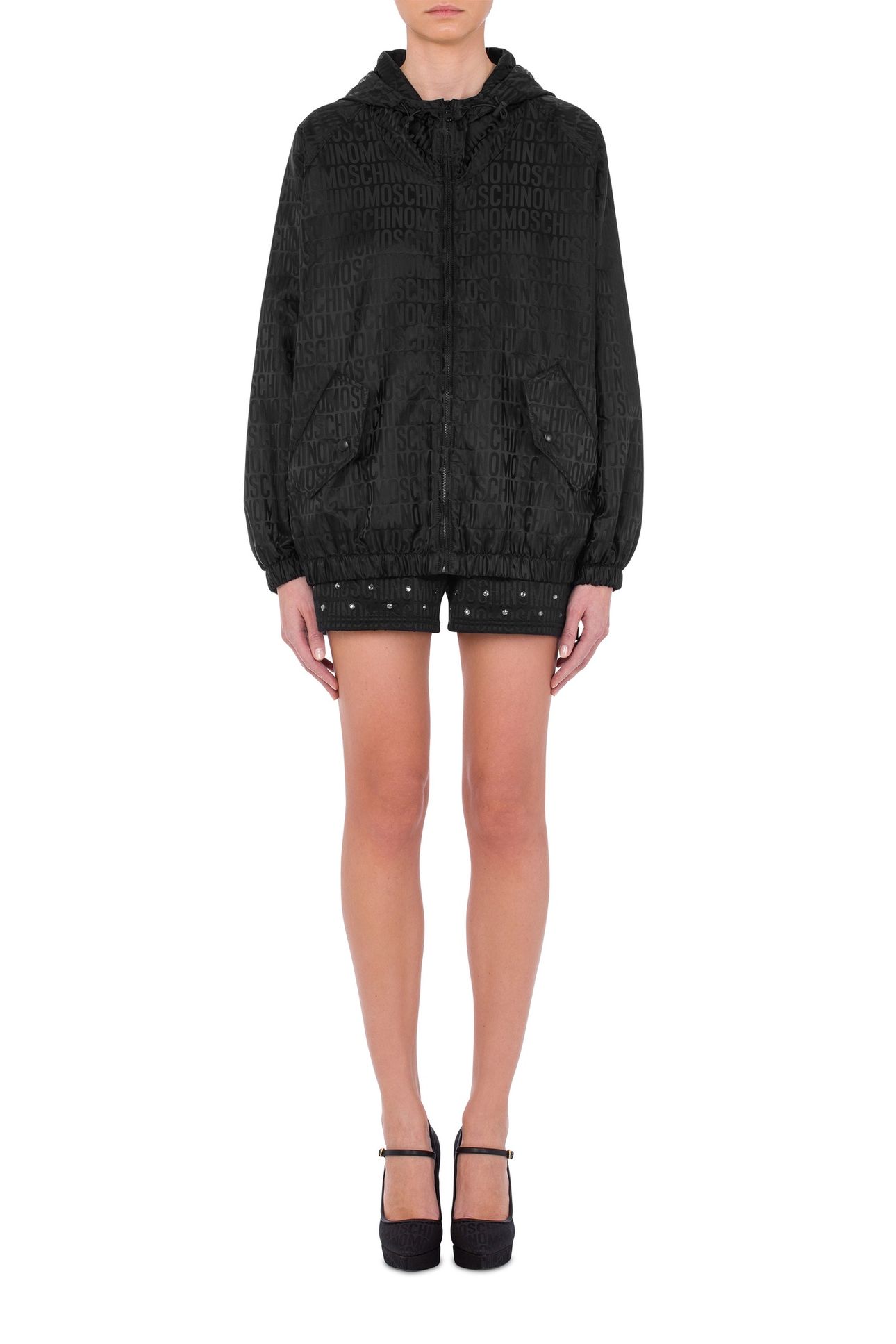 WINDBREAKER IN NYLON ALLOVER LOGO BLACK 1