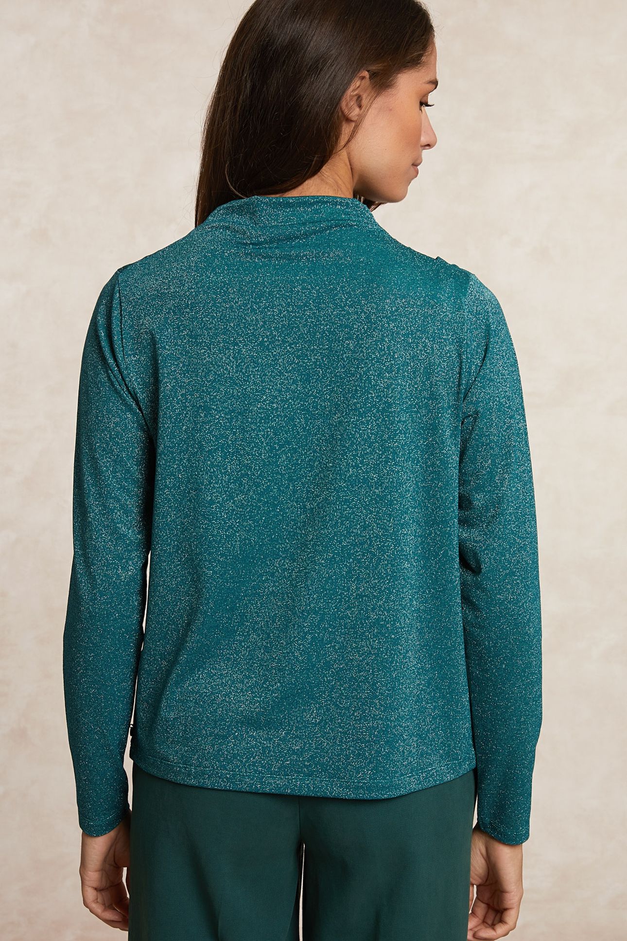 FANCY LUREX MOCK NECK T-SHIRT GREEN 2