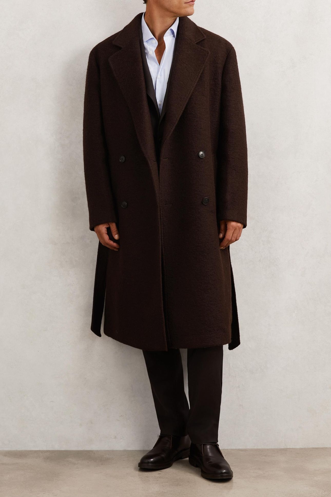 LS BOUCLE DB BELTED OVERCOAT CHOCOLATE BROWN 3