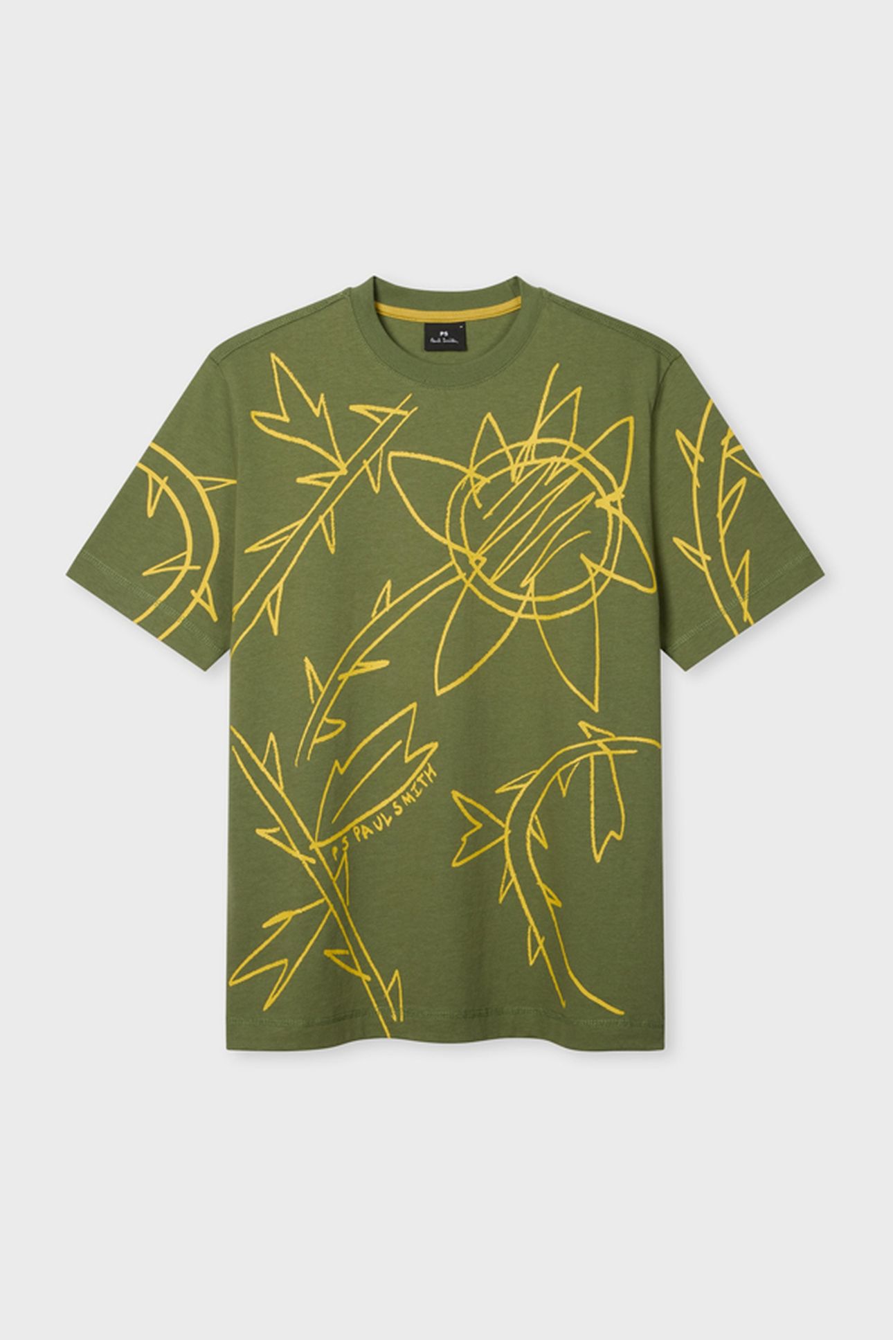 MENS REG FIT SS TSHIRT SKETCH FLORAL LT GREYISH GREEN 1