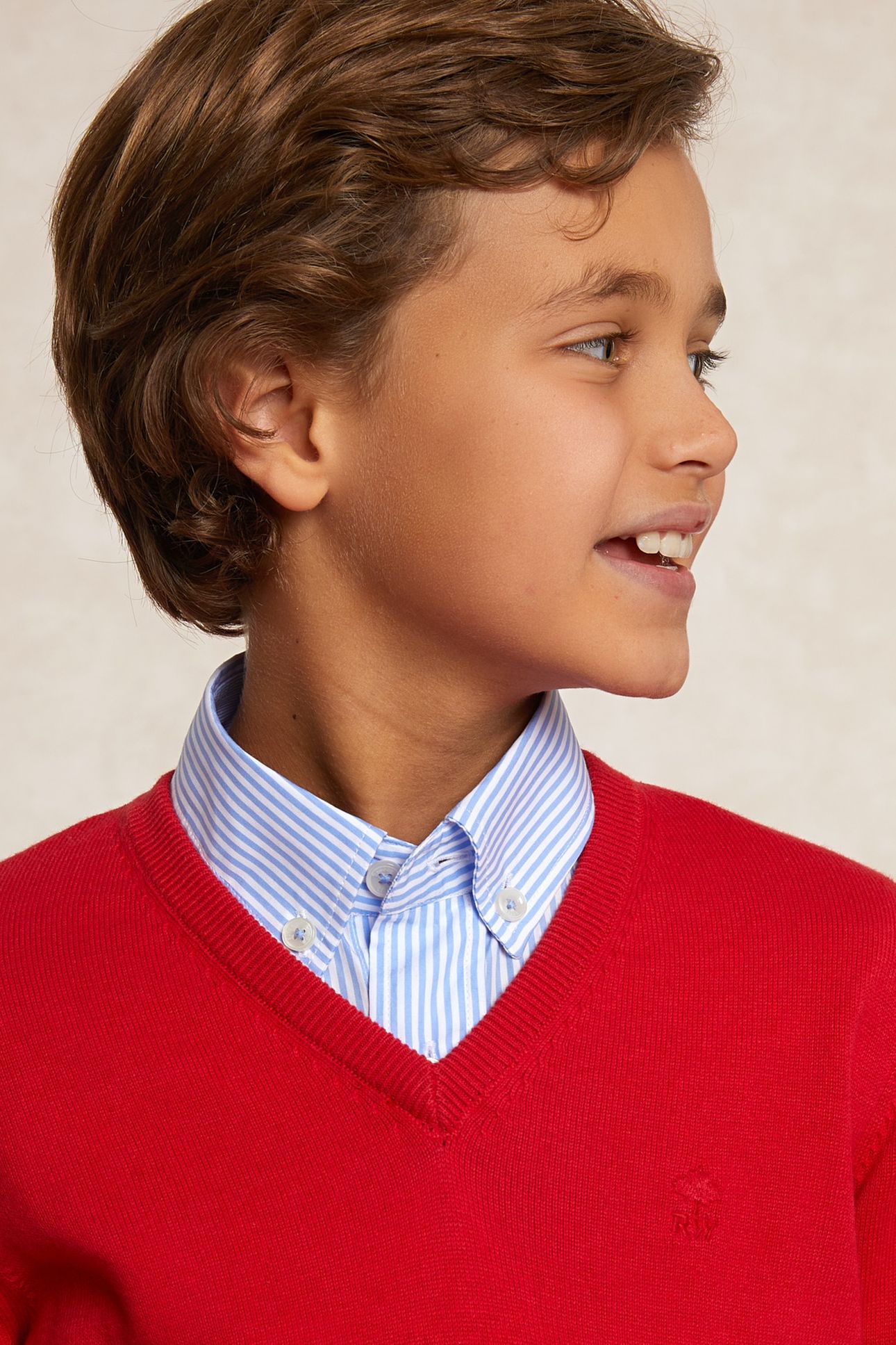 CUSTOM FIT COTTON V-NECK PULLOVER HARVARD RED 3