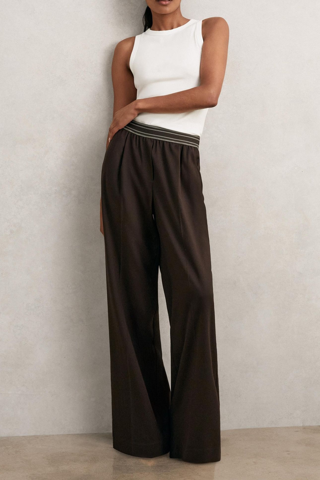 WAISTBAND WIDE LEG TROUSER CHOCOLATE BROWN 2