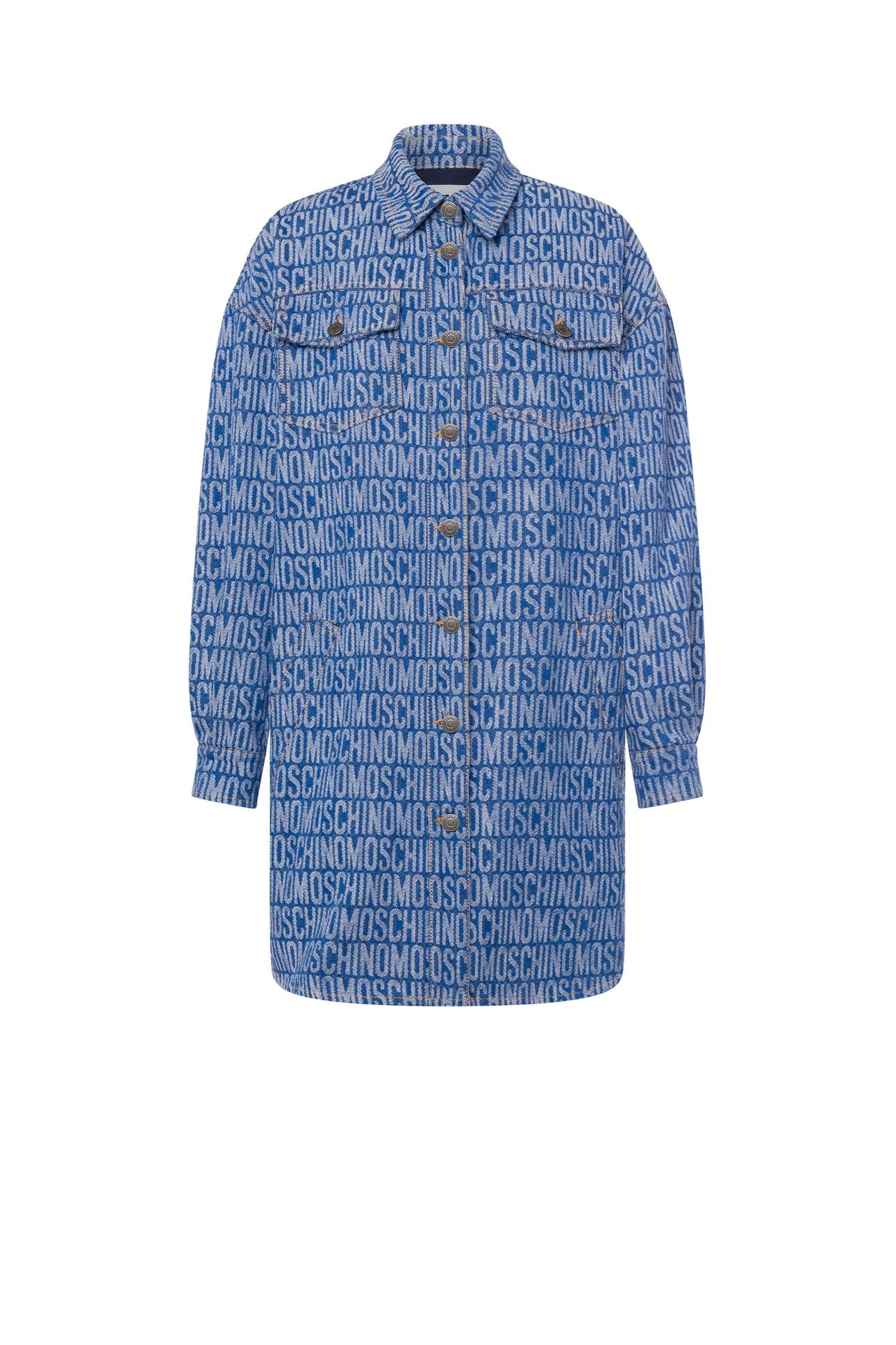 ALLOVER LOGO DENIM SHIRT DRESS BLUE 3