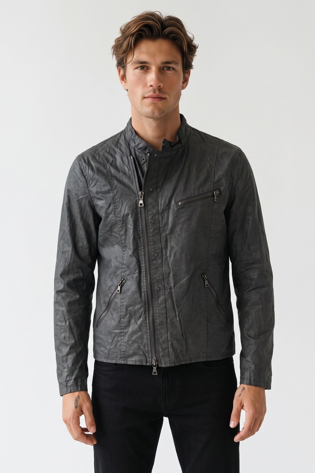 SLIM FIT ASYMMETRIC SNAP/ SEAL GREY 2