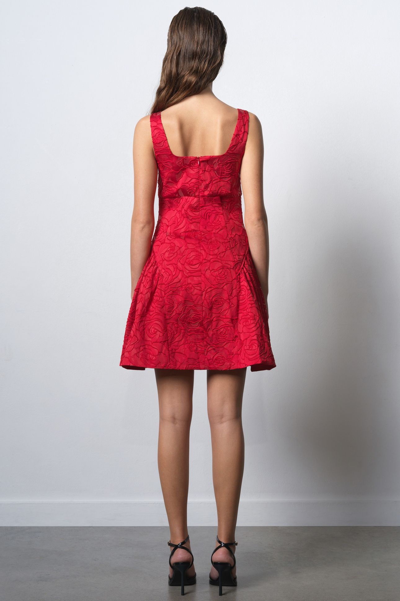 CREA JACQUARD FLARED DRESS LIPSTICK RED 3