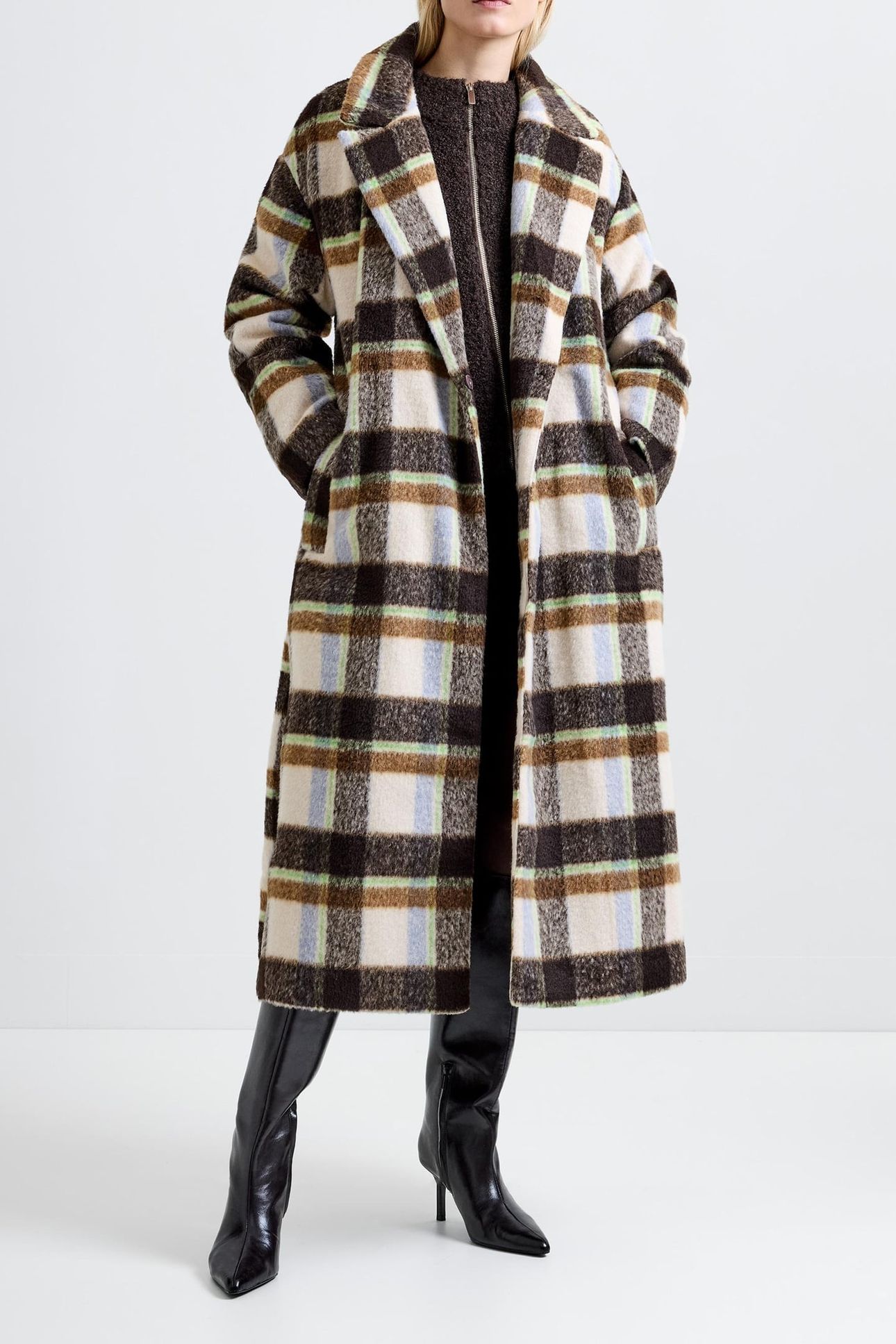 REMI BELTED COAT BROWN MULTI 1