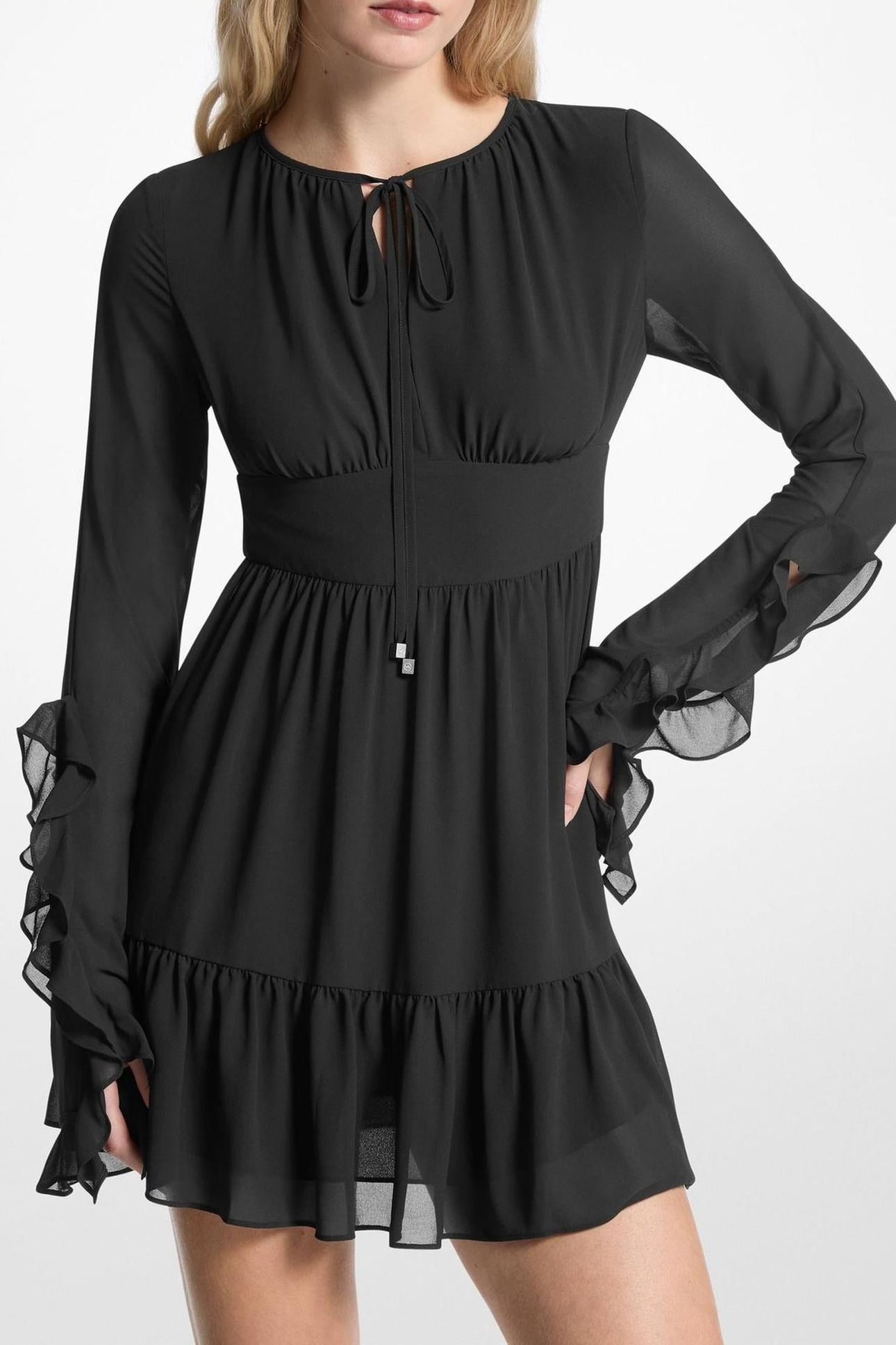 RUFFLE SLEEVE DRESS BLACK 1