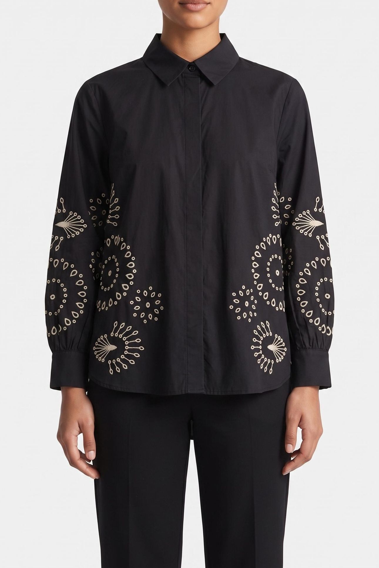 CAMBRIA COTTON EMBROIDERED TOP BLACK/CREAM 1