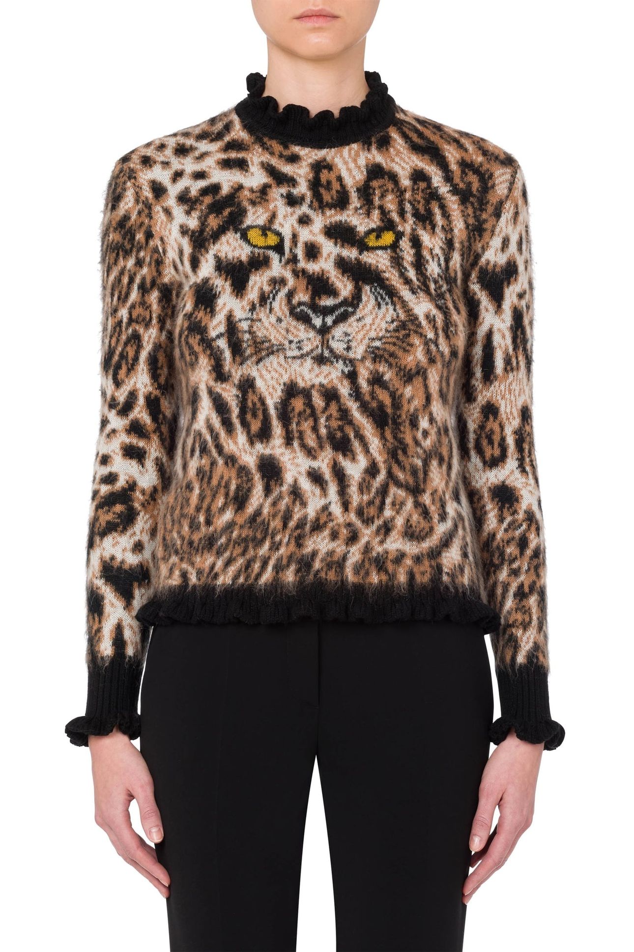 LEOPARD PRINT MOHAIR BLEND PULLOVER BEIGE 1