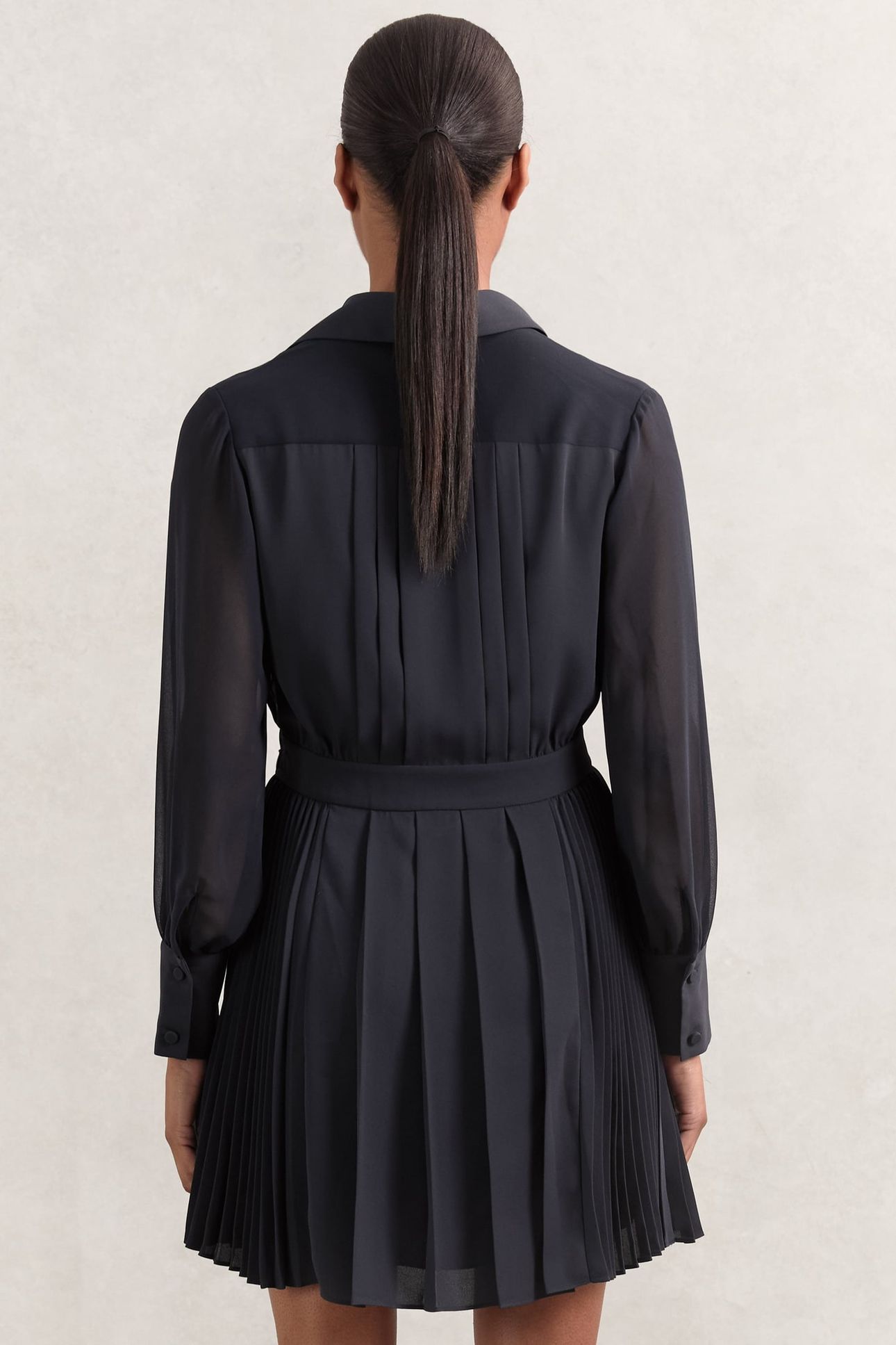 PLEAT FLIPPY MINI DRESS NAVY 2
