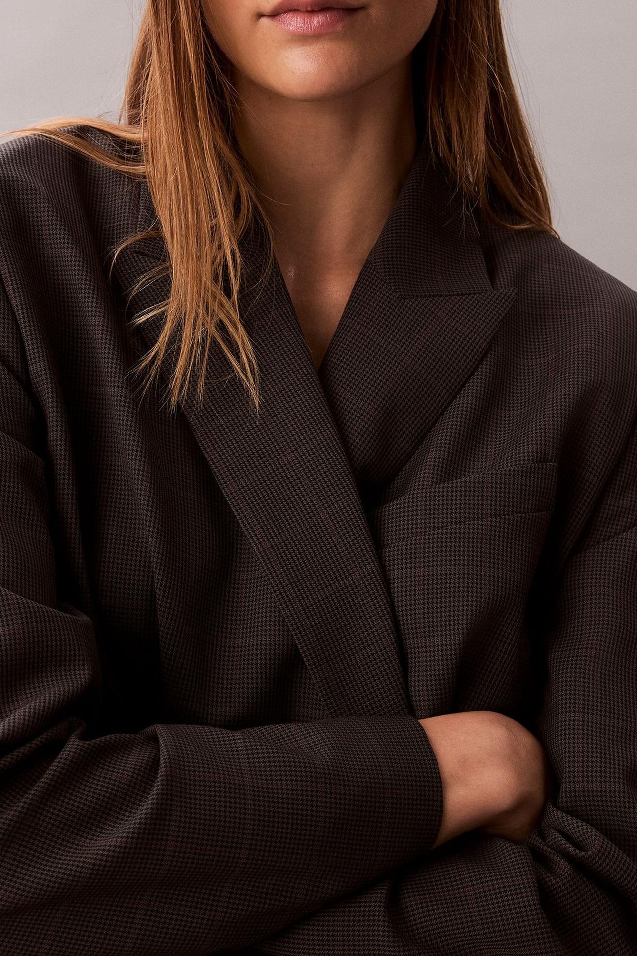 HOUNDSTOOTH WOOL DOUBLE BREASTED BLAZER MAGENTA 7