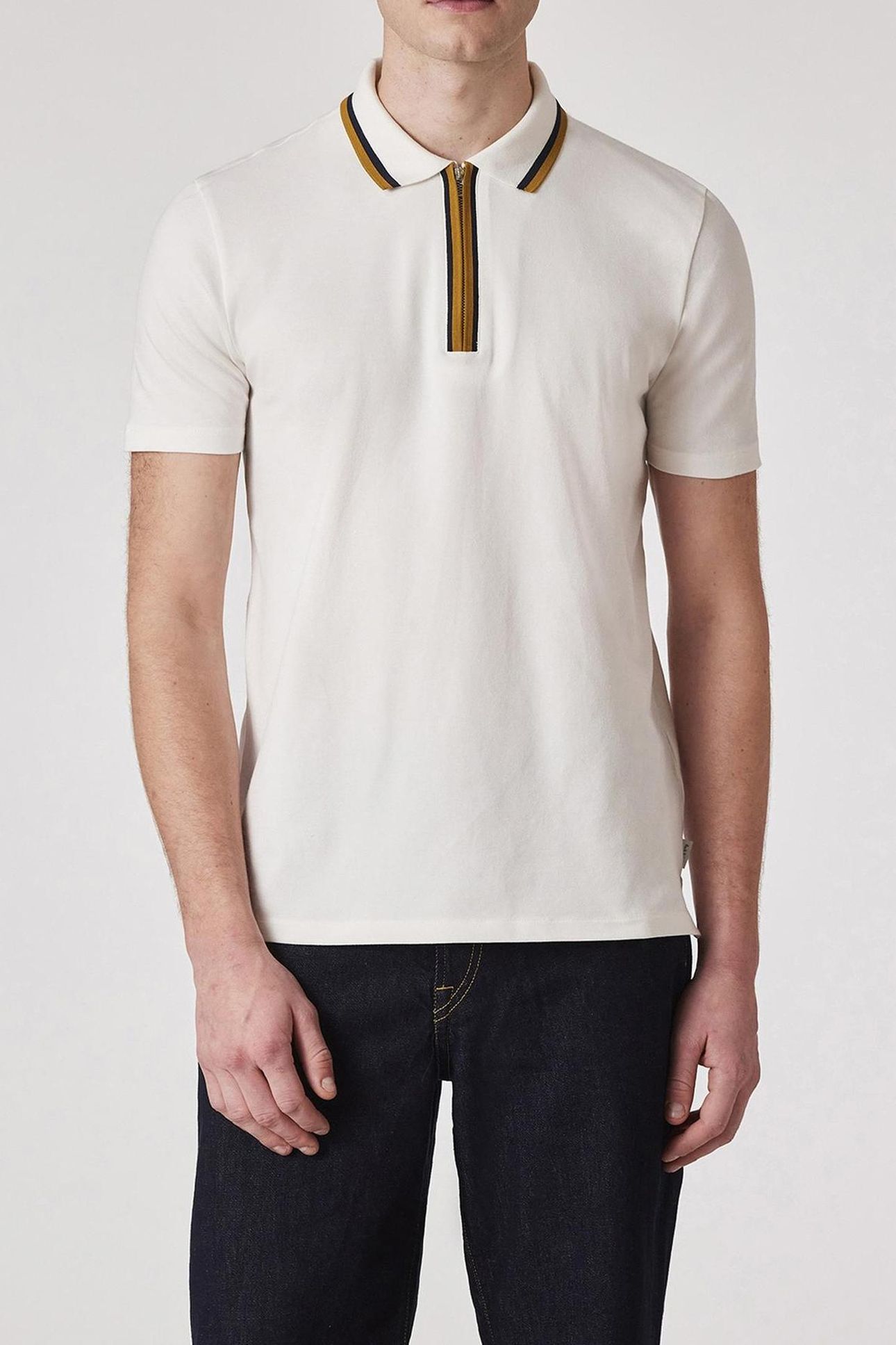 MENS REG FIT HALF ZIP POLO OFF WHITE 1
