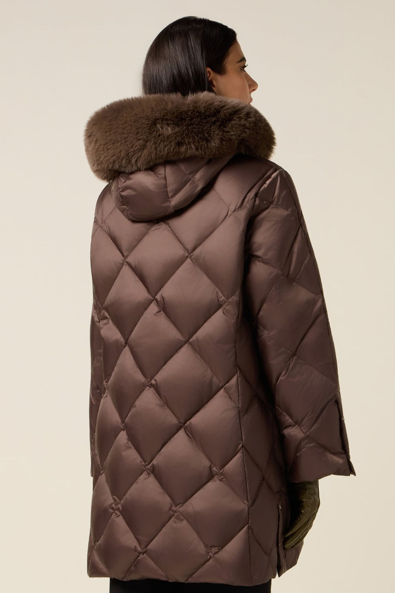 MIDI QUILTED DOWN JACKET WITH REAL FEATHER BROWN 2
