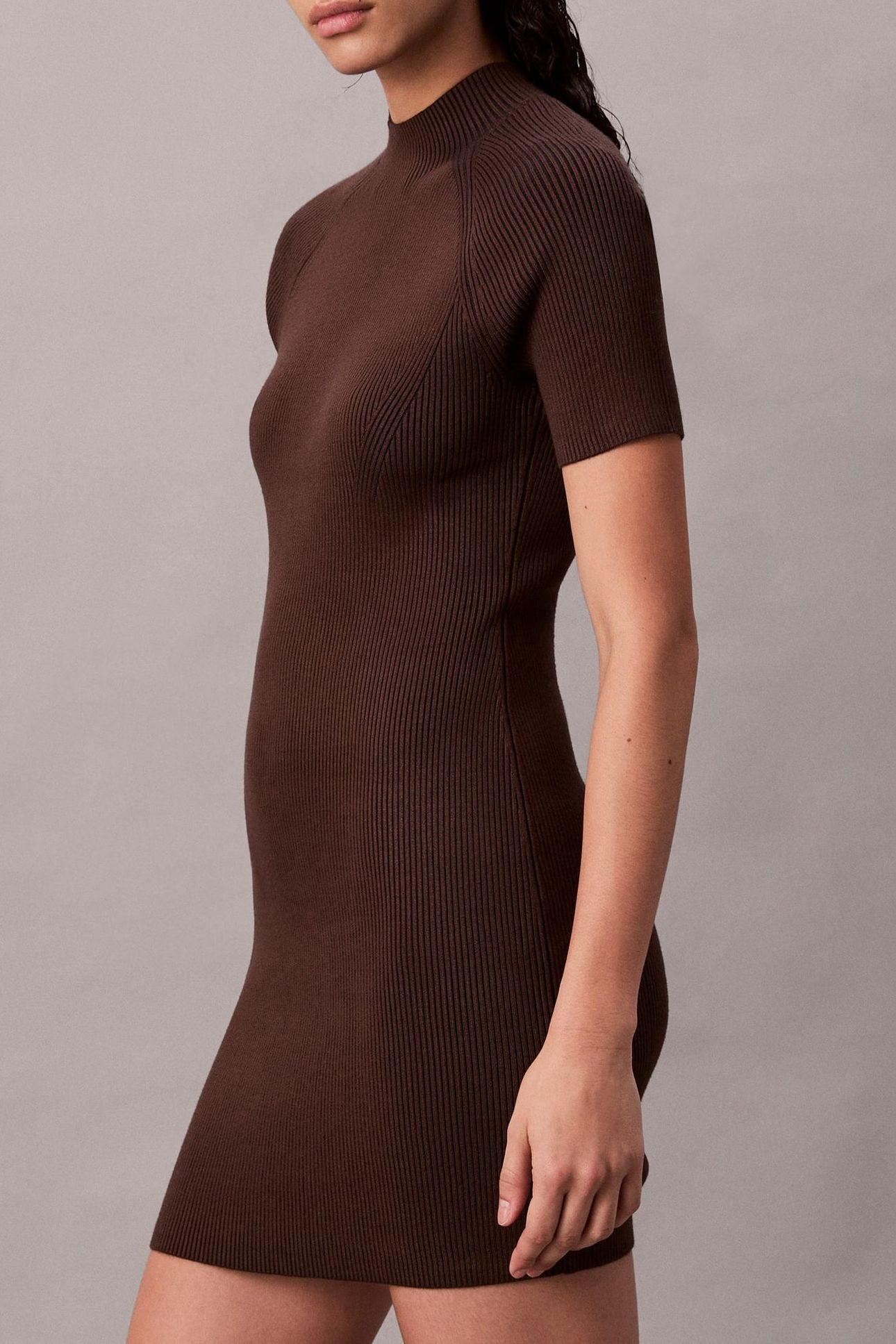 TECH KNIT MINI DRESS BROWN CORK COMBO 5