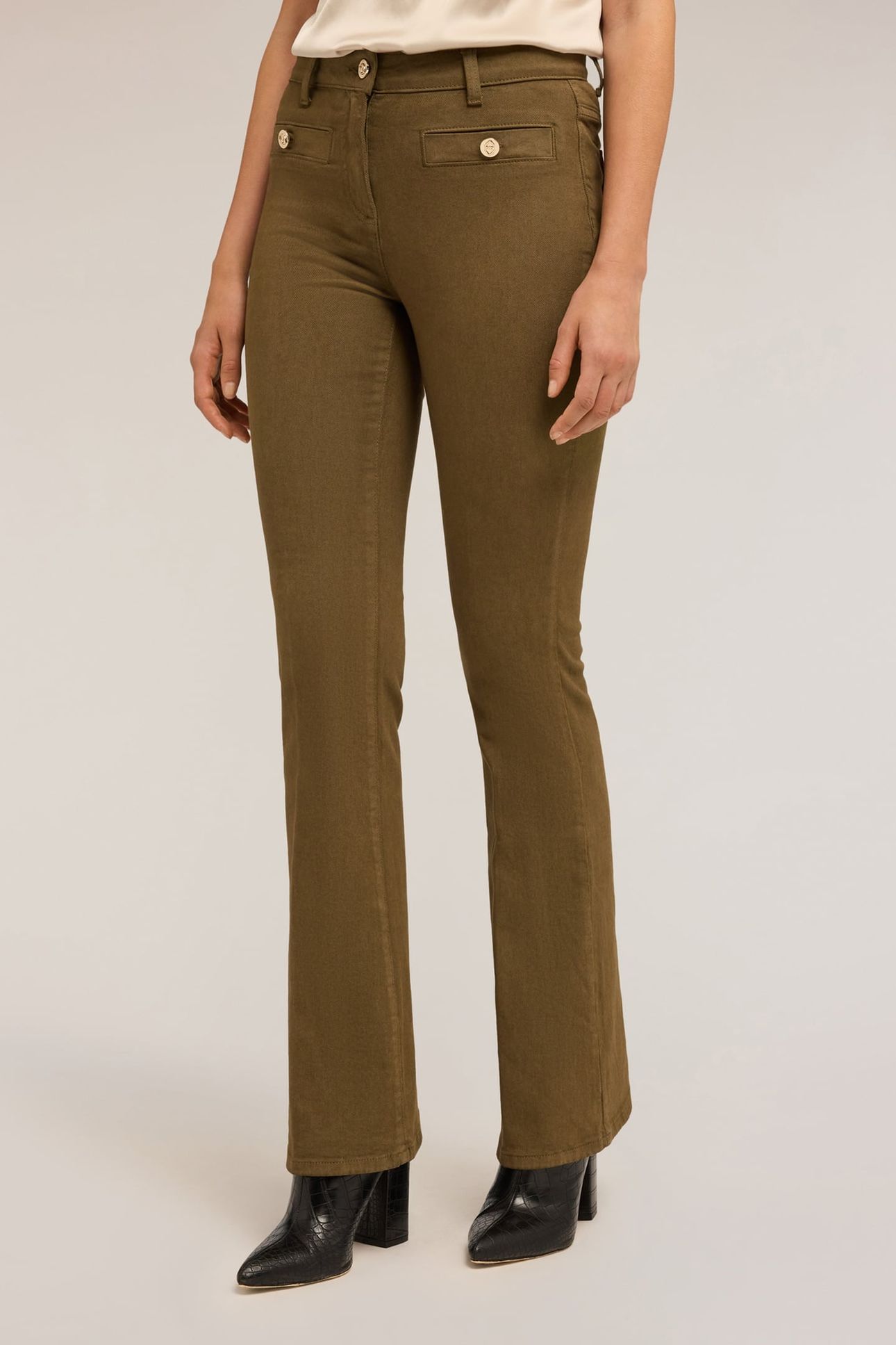 COTTON DRILL FLARE PANTS MILITARY GREEN 1