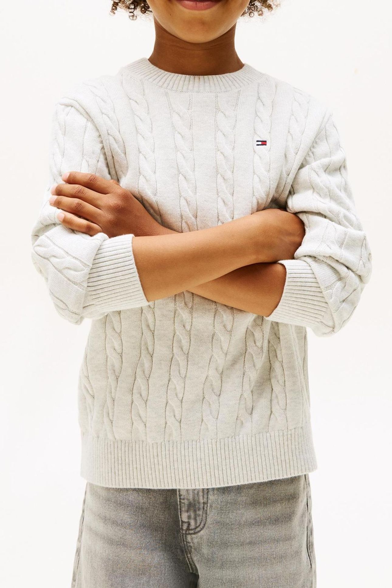 BOYS COTTON CABLE SWEATER GREY HEATHER 3