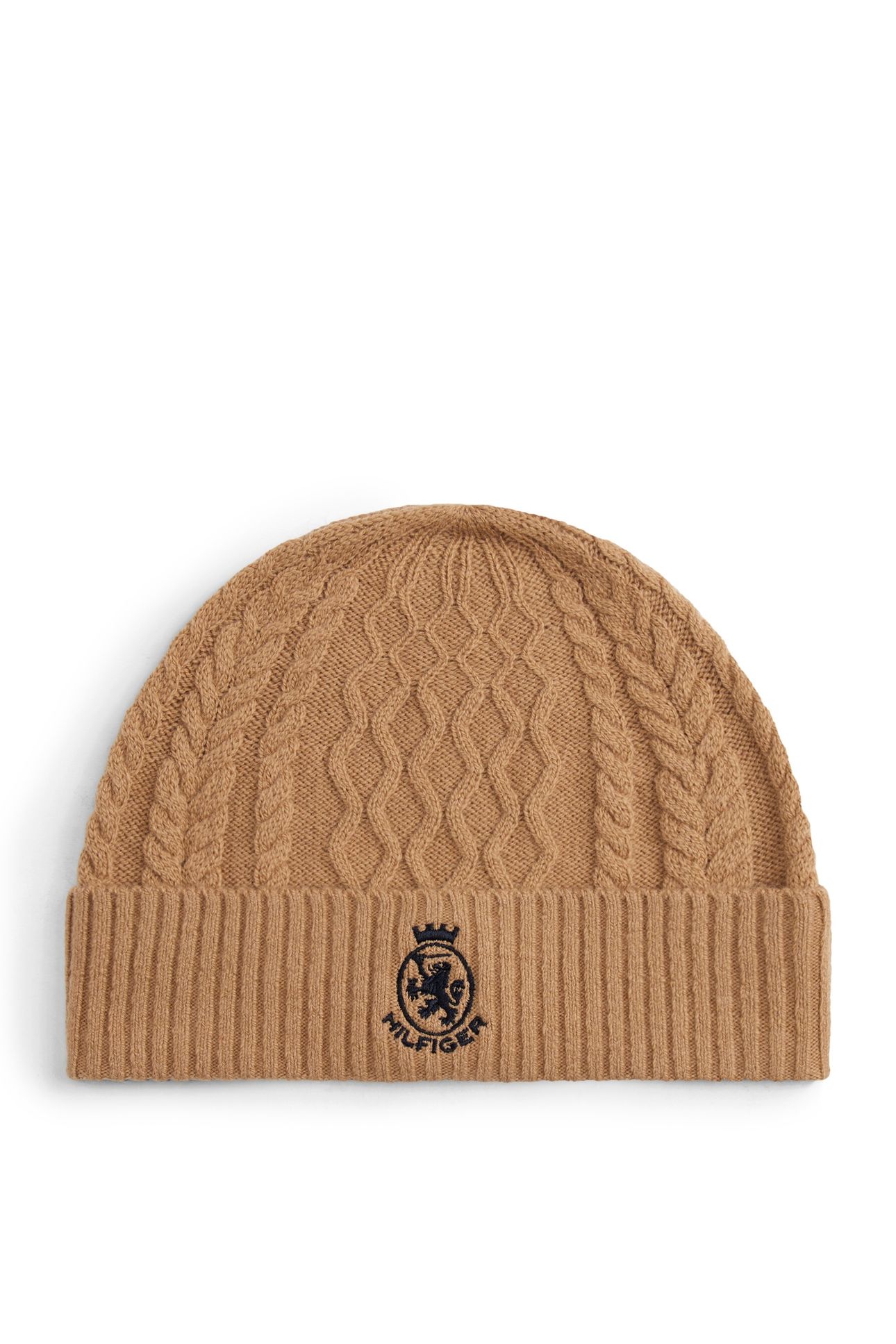 TH CREST KNIT BEANIE TIMELESS CAMEL/SPACE BLUE 1