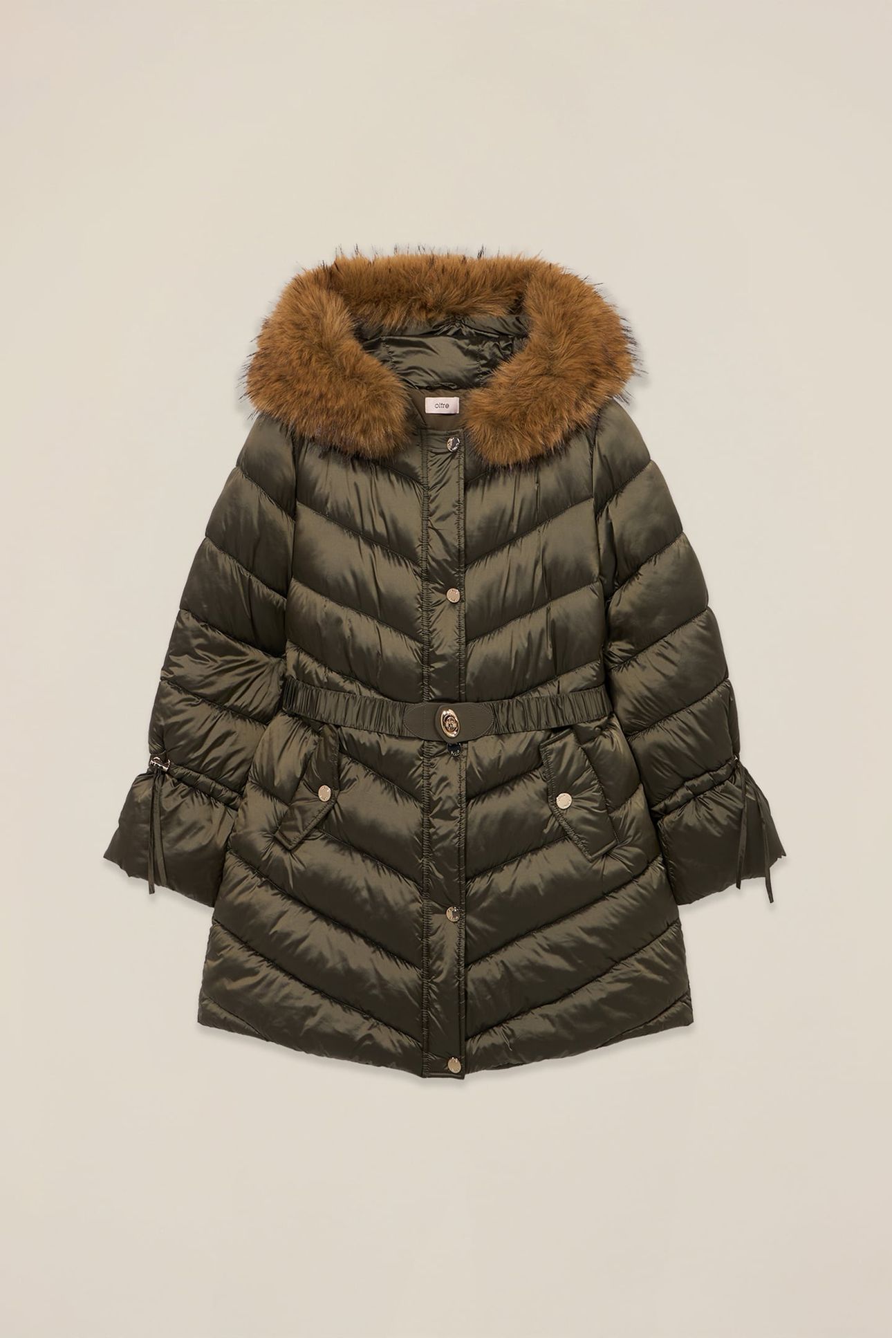 MIDI DOWN JACKET WITH BELT MILITARY GREEN 3
