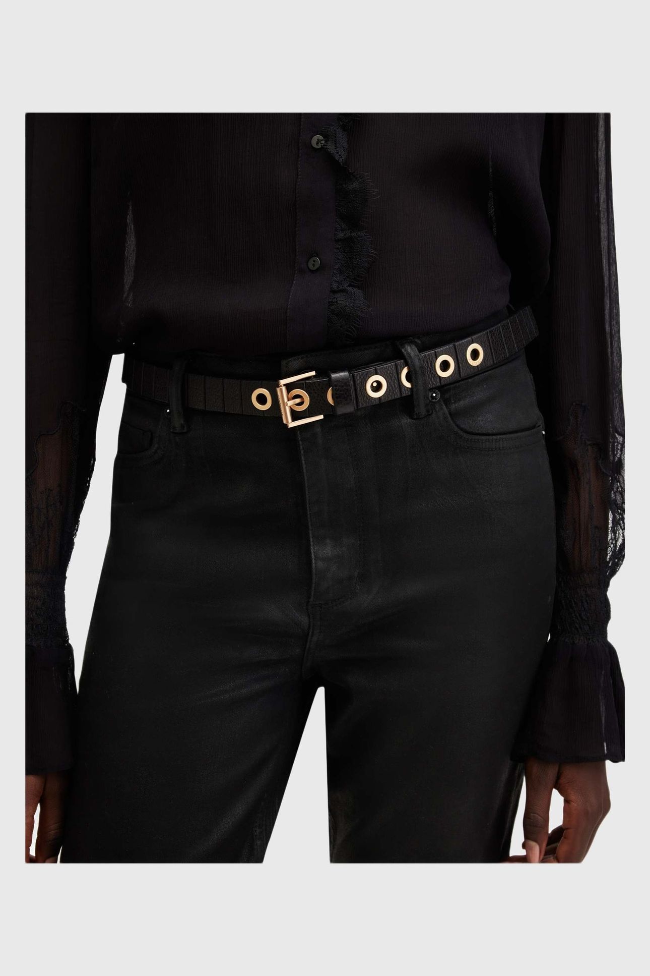 KYLIN SKINNY BELT BLACK/WARM BRASS 3