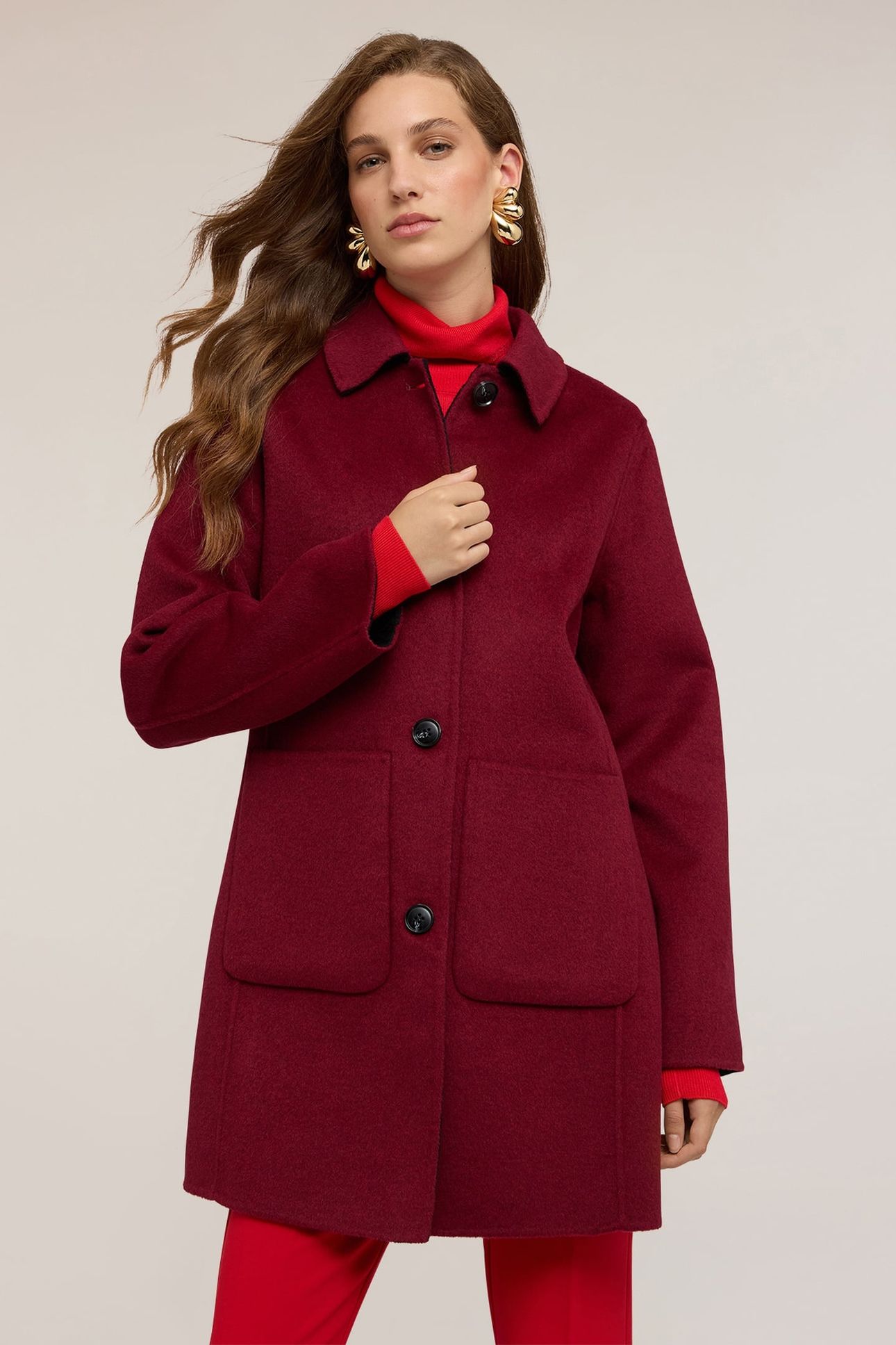 REVERSIBLE COAT IN WOOL BLEND FABRIC BURGUNDY 3