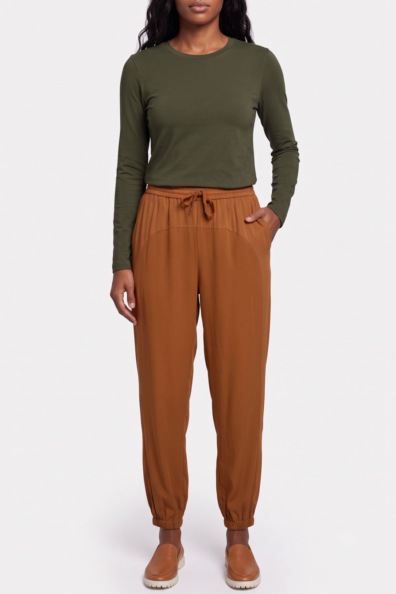 TROUSERS CREPE VISCOSE BLEND CAMEL BROWN 5