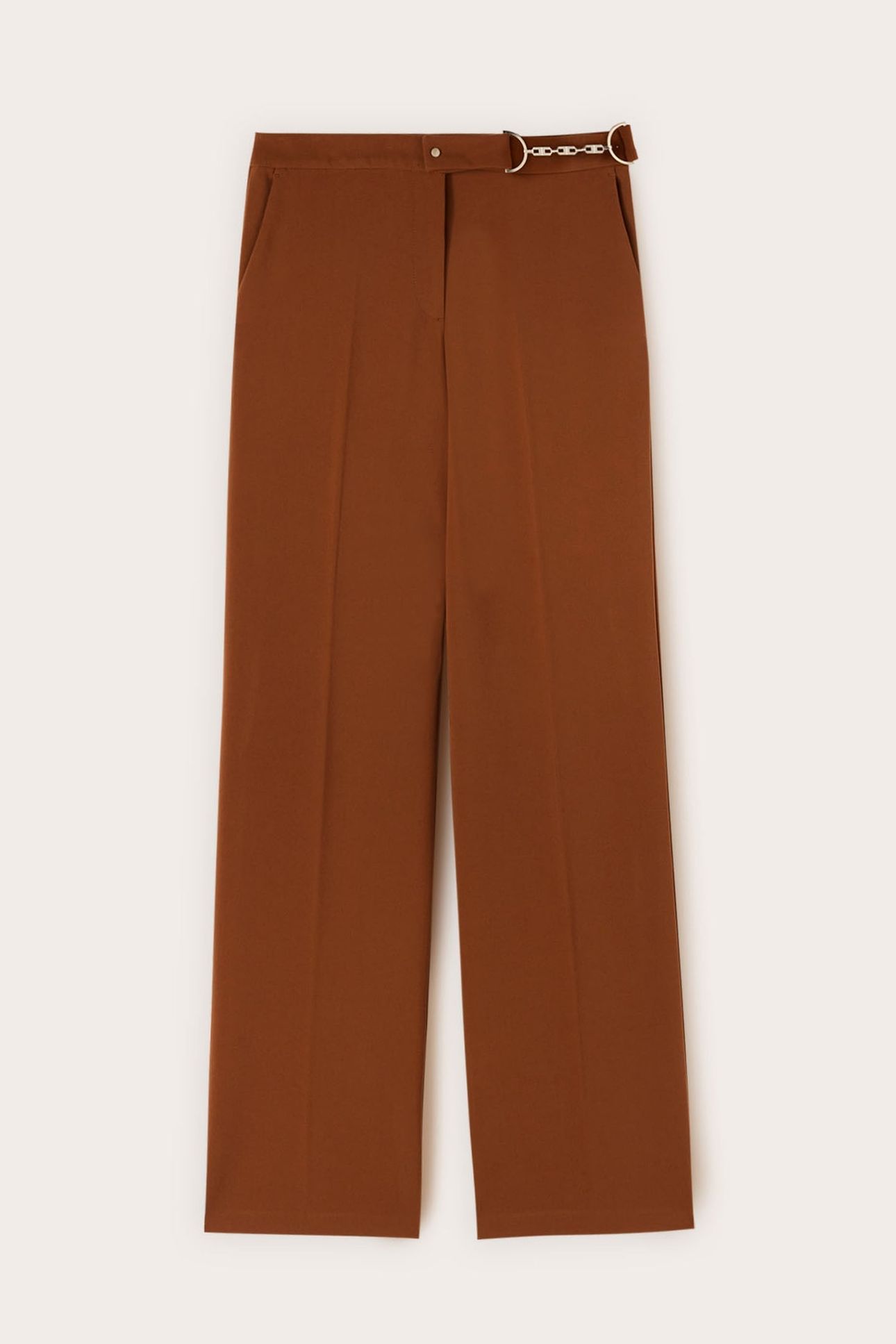 WIDE-LEG PALAZZO PANTS WITH METAL BELT LOOP BROWN 4