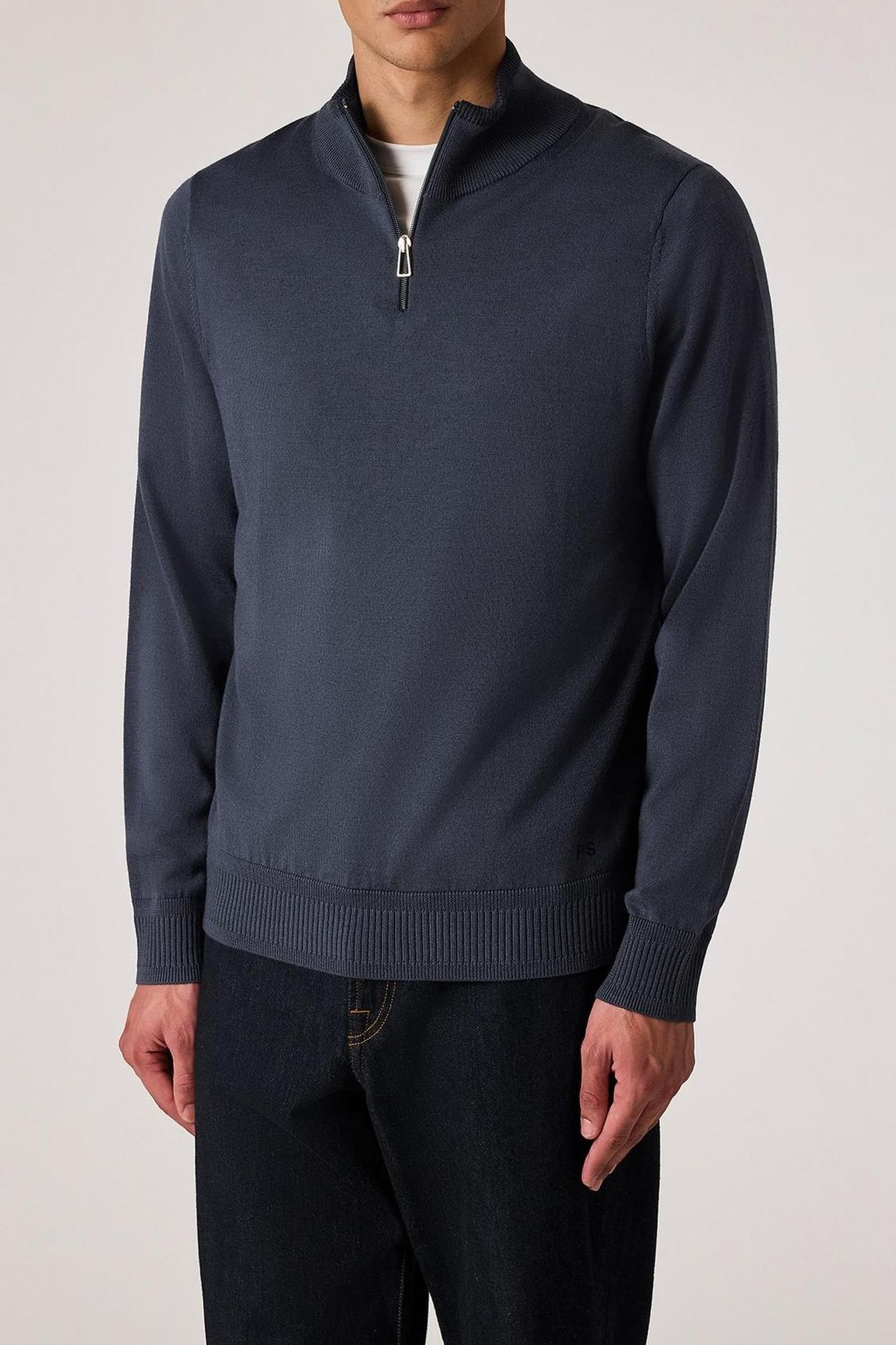 MENS SWEATER ZIP NECK INDIGO 1