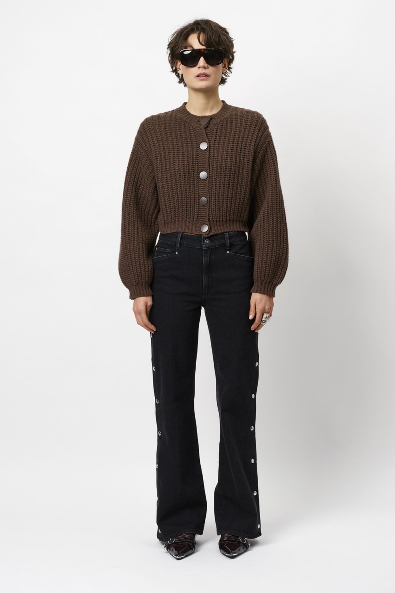 BELVINA BUTTON UP WIDE LEG JEANS WASHED BLACK 1
